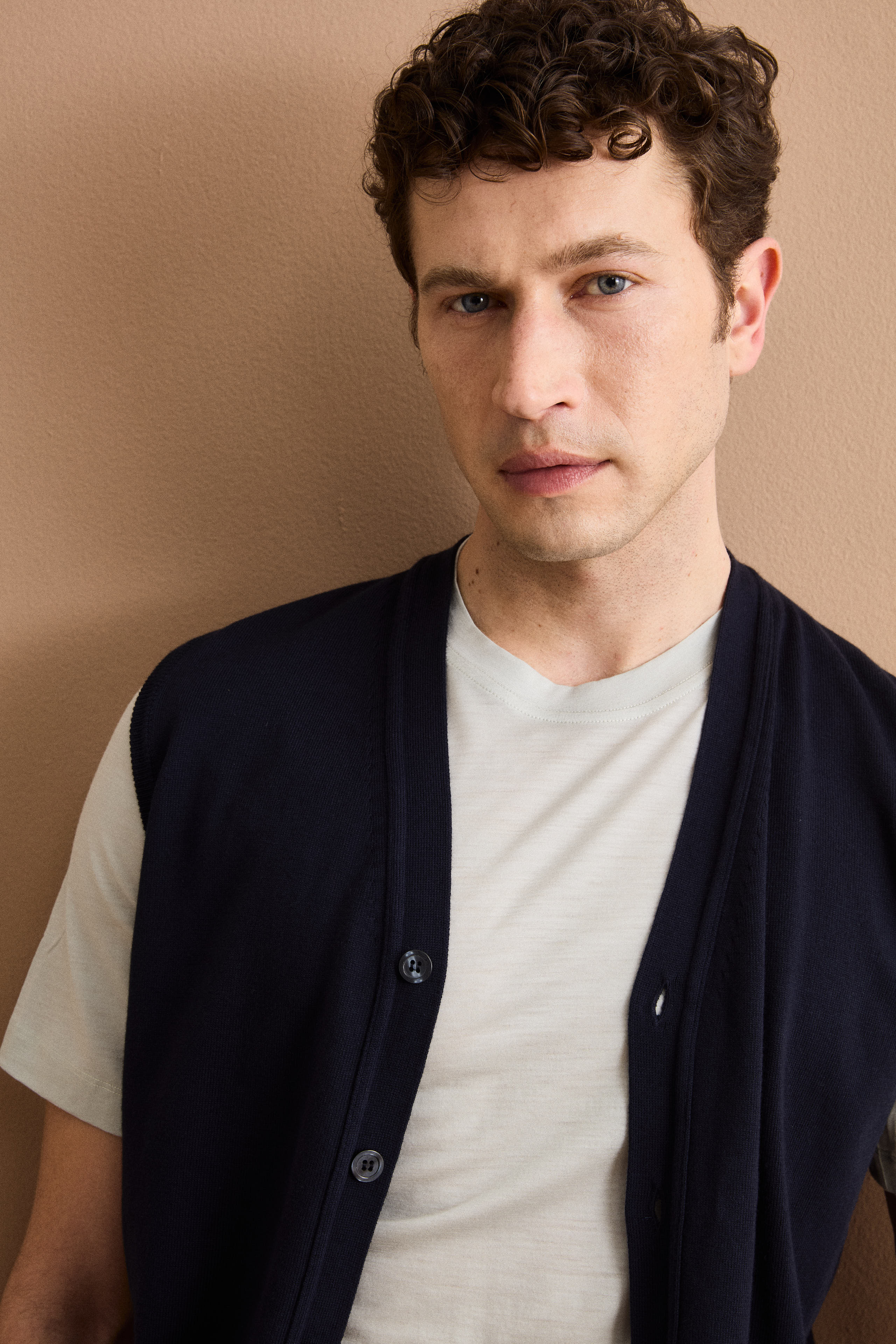 Gilet Scollo a V con Bottoni in Cotone - BLU