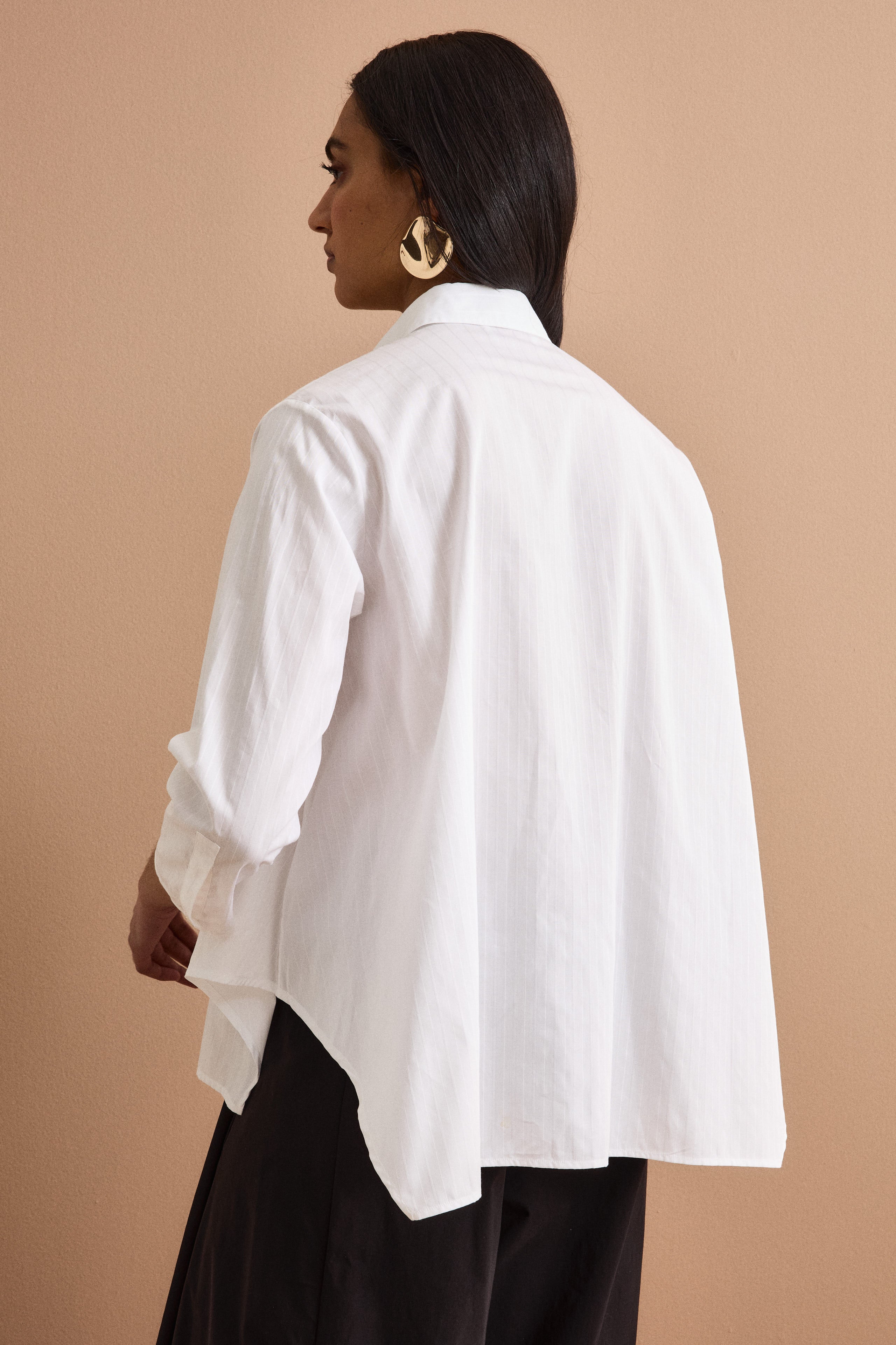 Camicia Boxy Over Fantasia in Cotone - BIANCO RIGATO