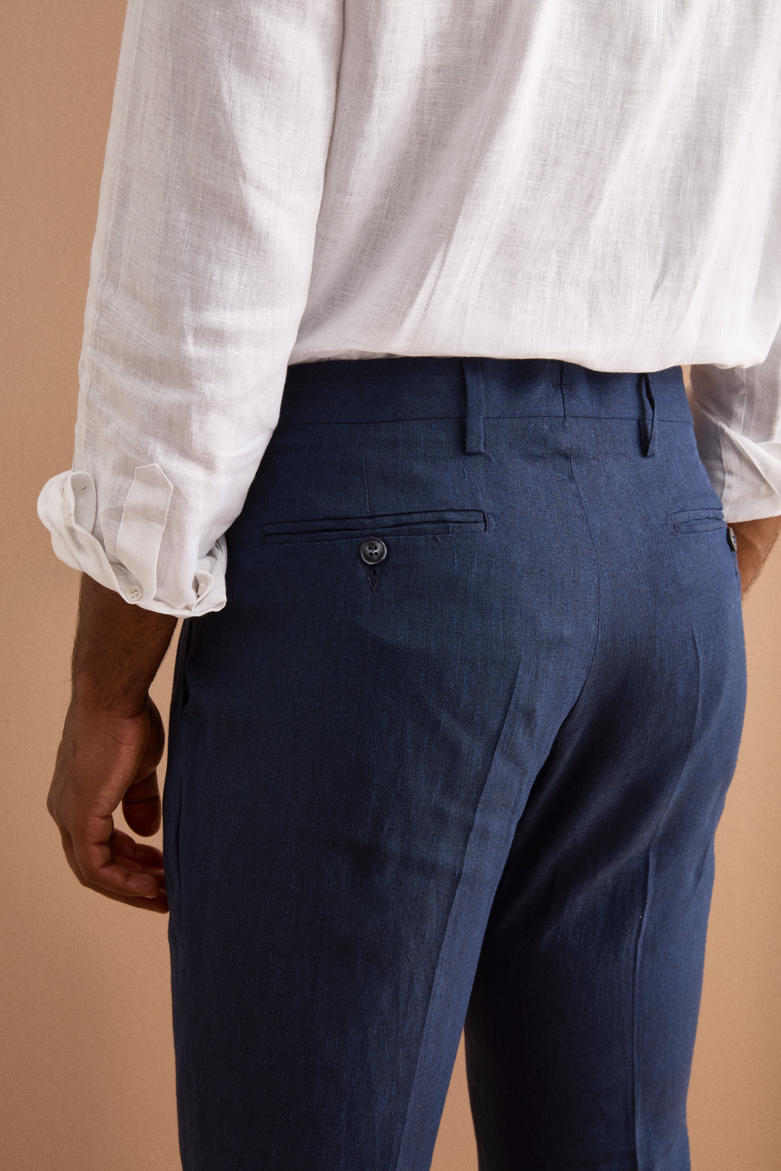 Pantalone Slim Fit in Lino con Pieghe - BLU