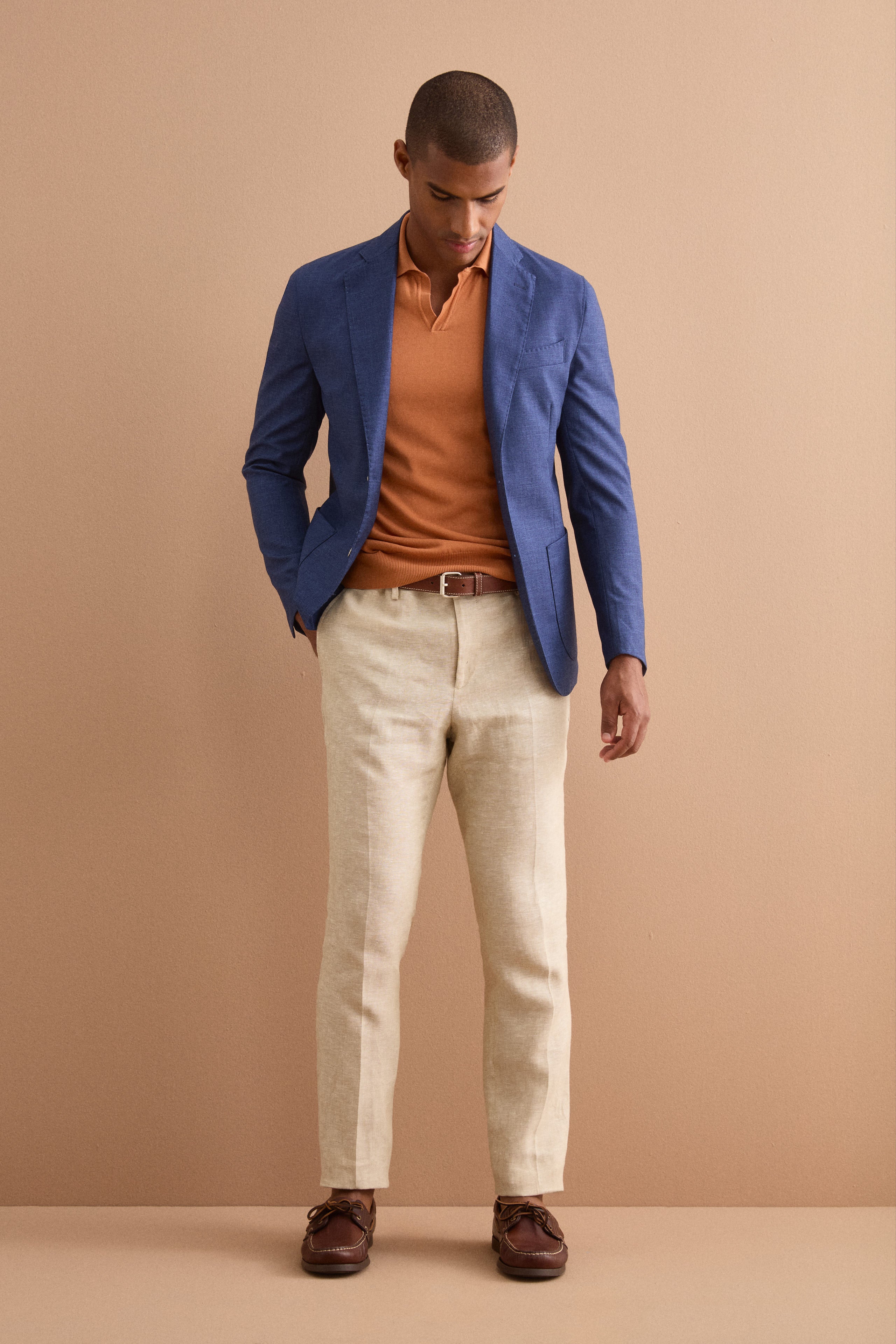 Pantalone Slim Fit in Lino con Pieghe - BEIGE