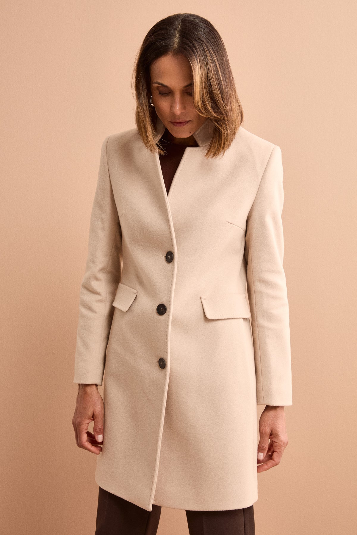Cappotto Midi Sancrato in Misto Lana e Cashmere - GESSO