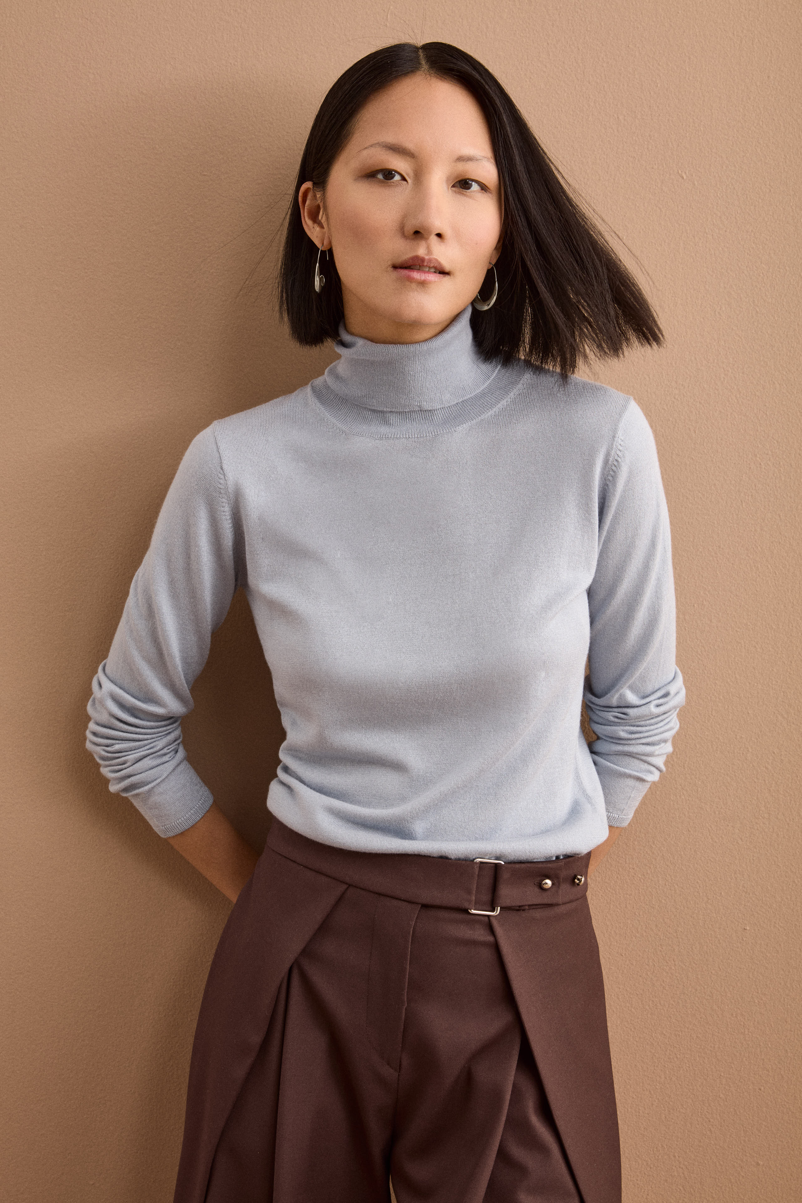 Maglia Dolcevita in Seta e Cashmere Extrafine - POLVERE