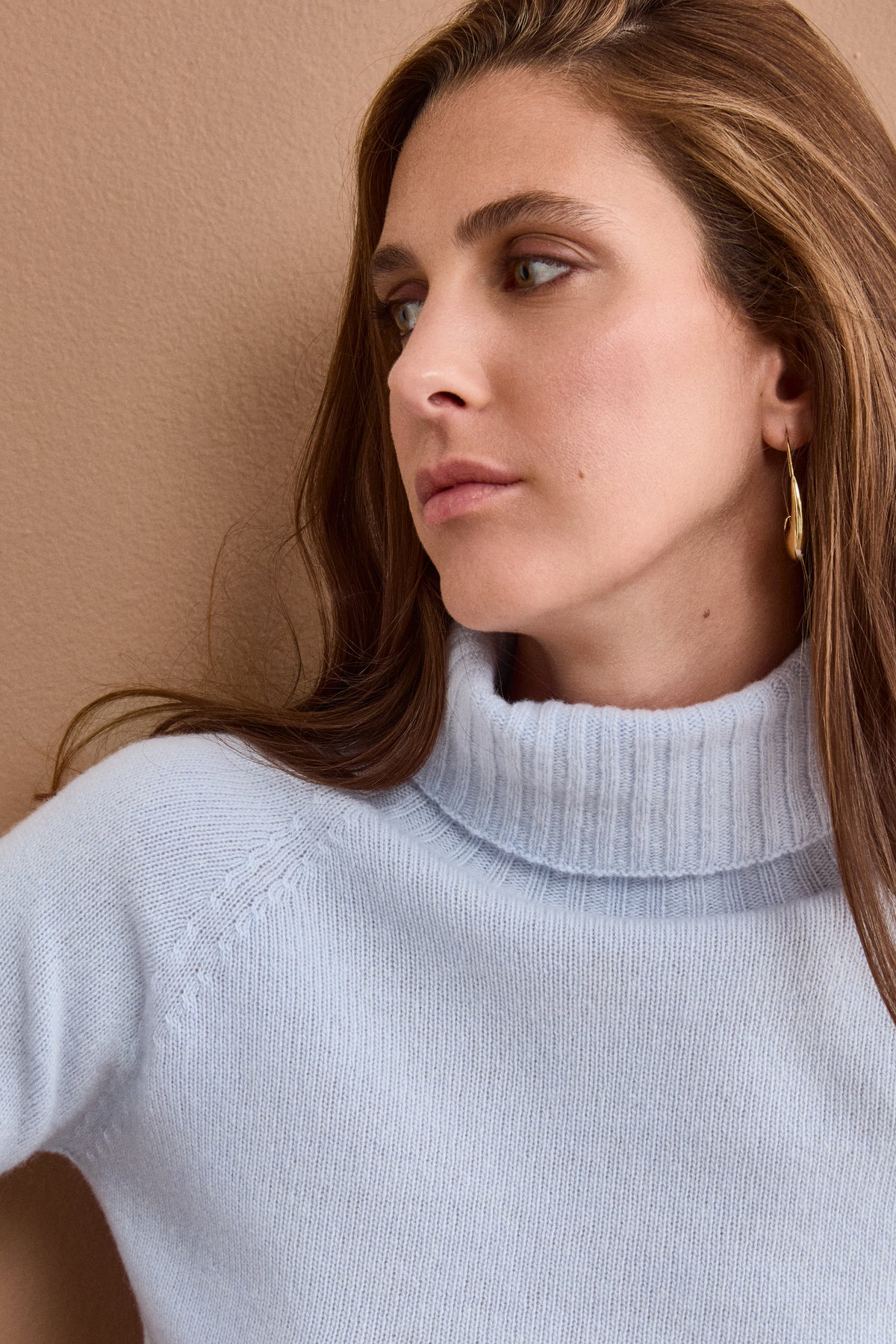 Dolcevita Raglan in Lana e Cashmere con Collo a Coste - AZZURRO