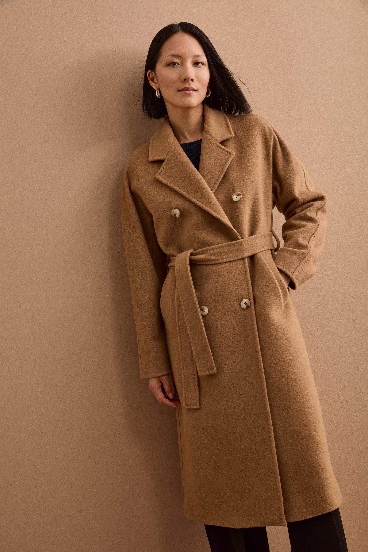 Cappotto Doppiopetto con Revers Classico in Lana e Cashmere - CAMMELLO