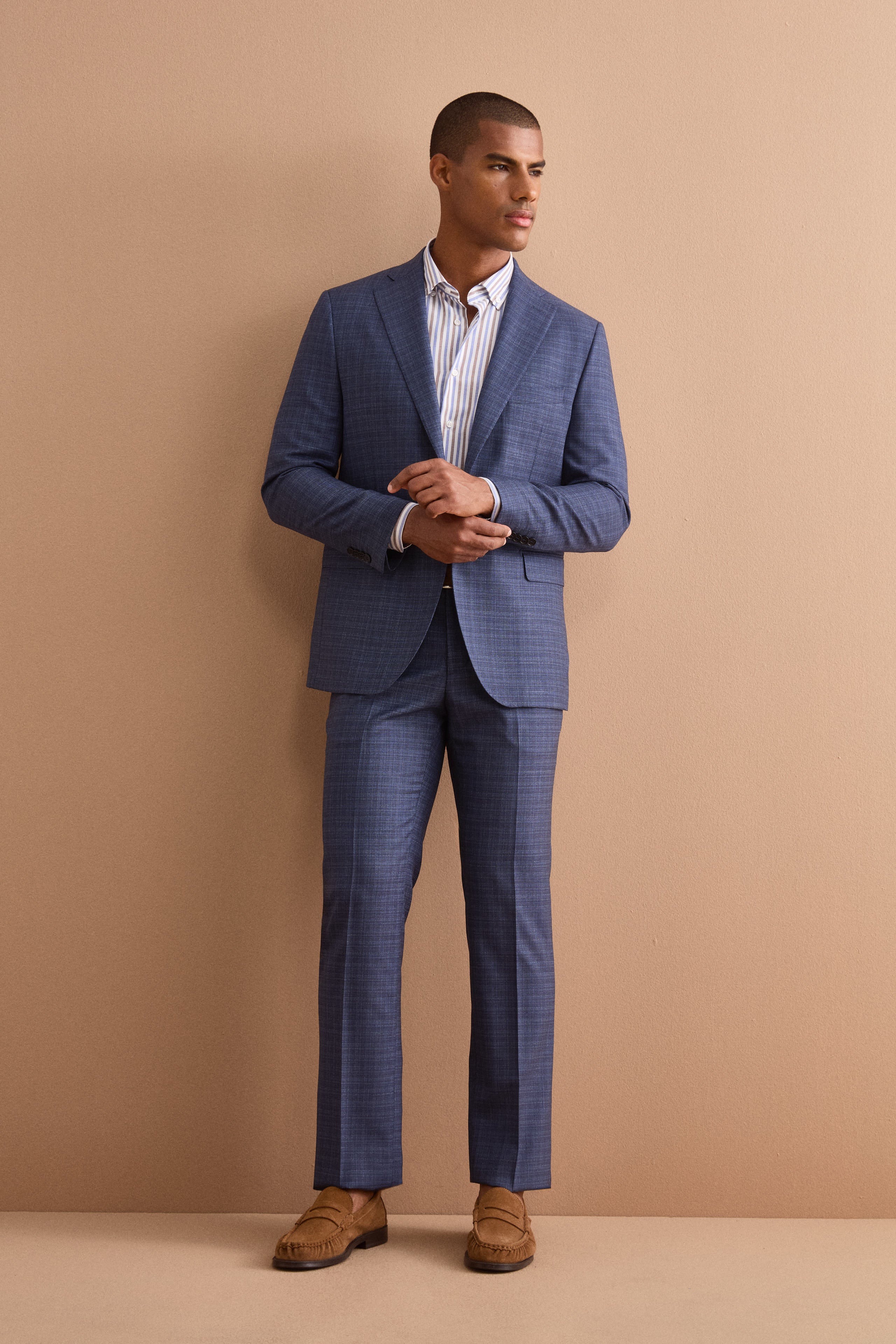 Abito Check Comfort Fit in Lana Vergine - FANT. BLU
