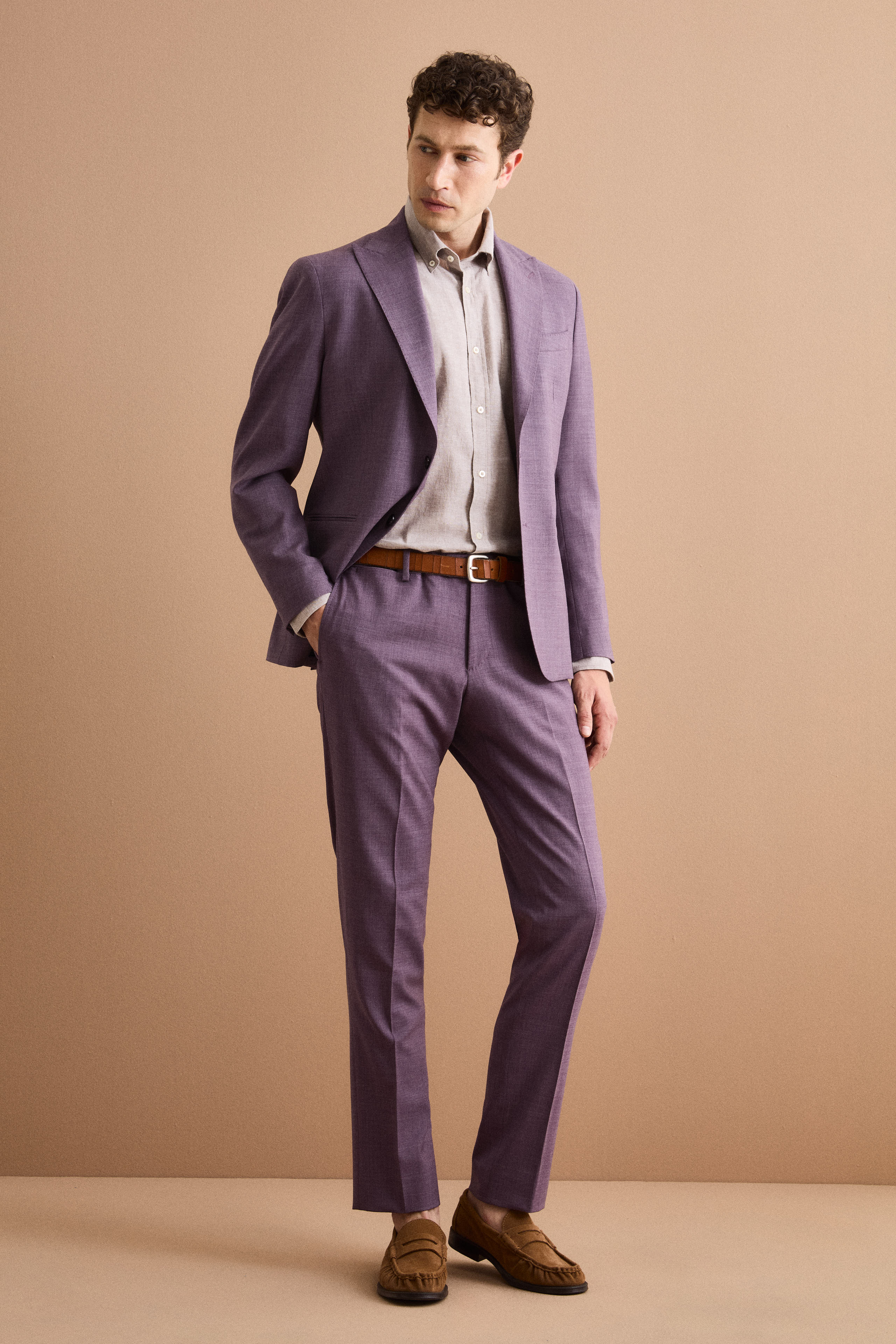 Abito Monopetto Revers Lancia in Lana Vergine - VIOLA