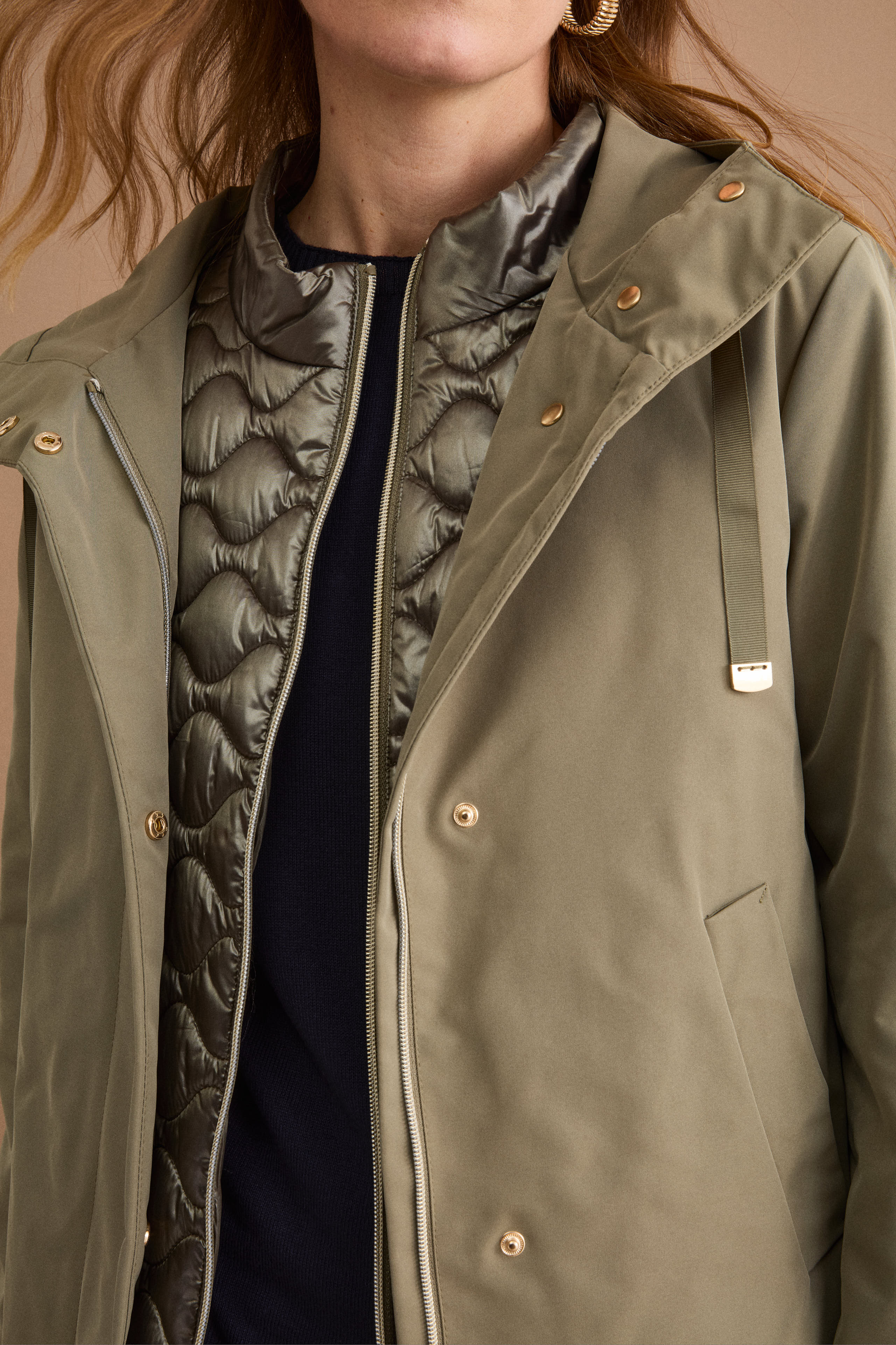 Giubbotto Impermeabile con Cappuccio e Gilet Removibile - VERDE MILITARE