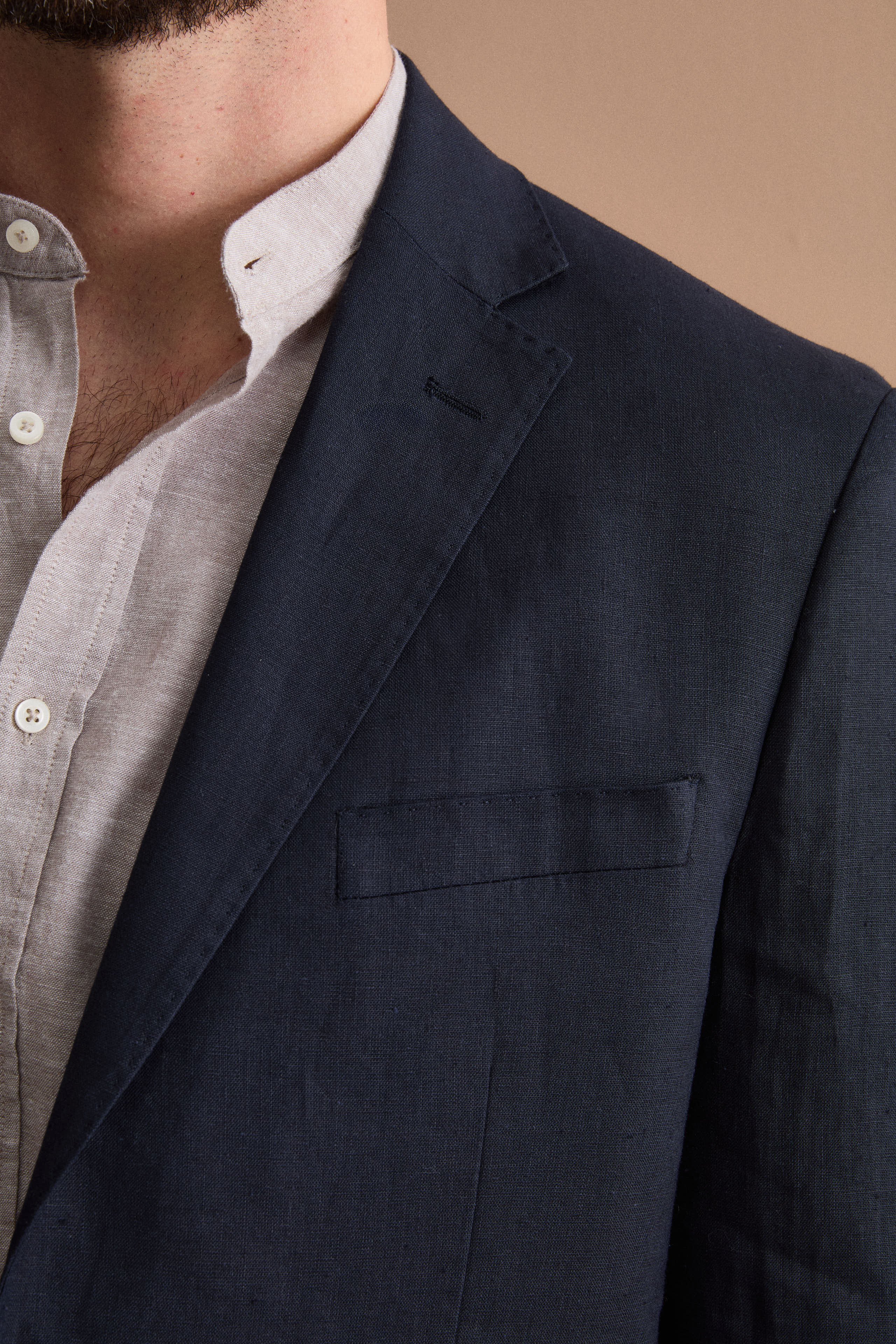 Abito Regular Fit Monopetto in Lino - NAVY