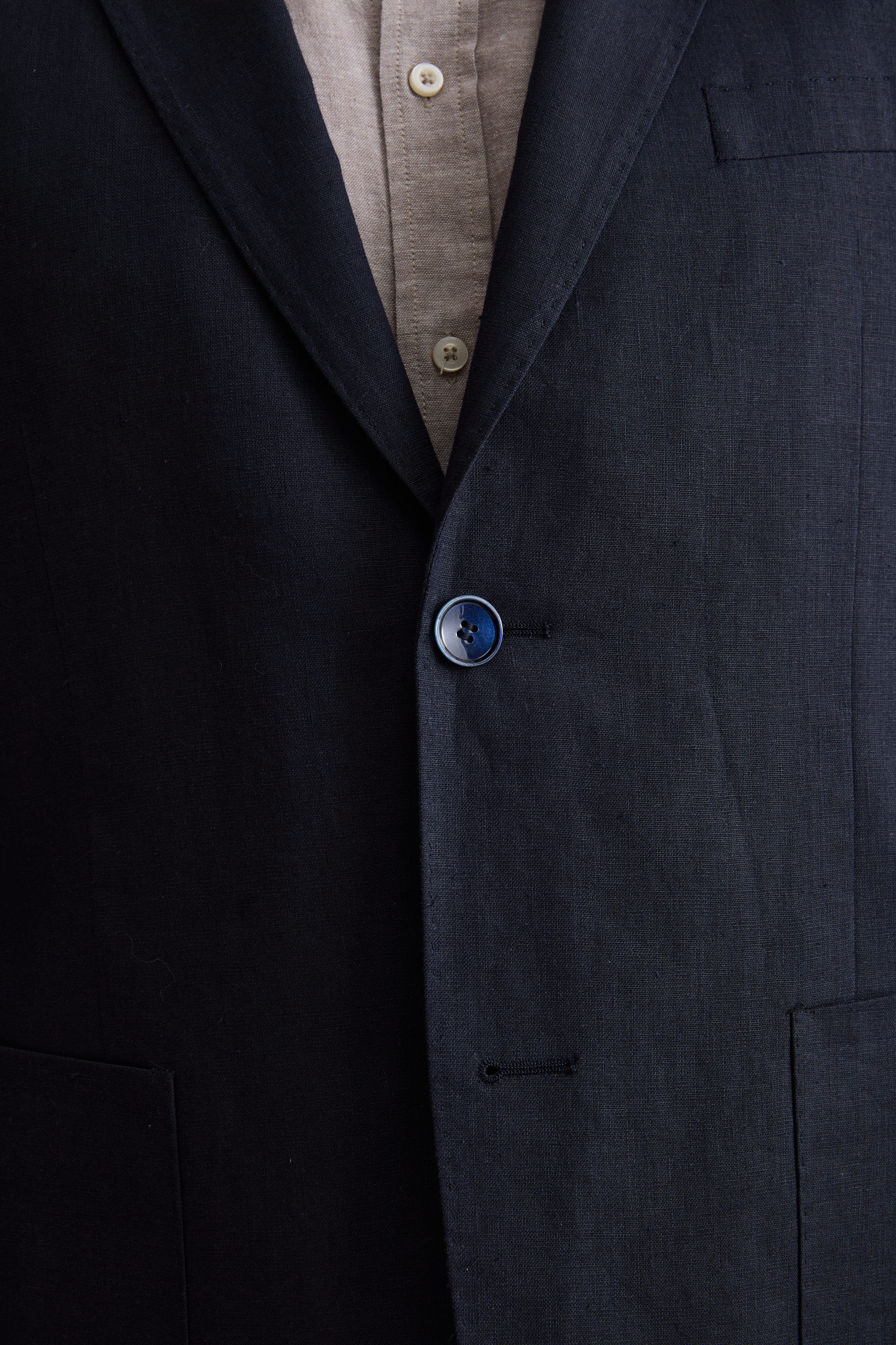 Abito Regular Fit Monopetto in Lino - NAVY