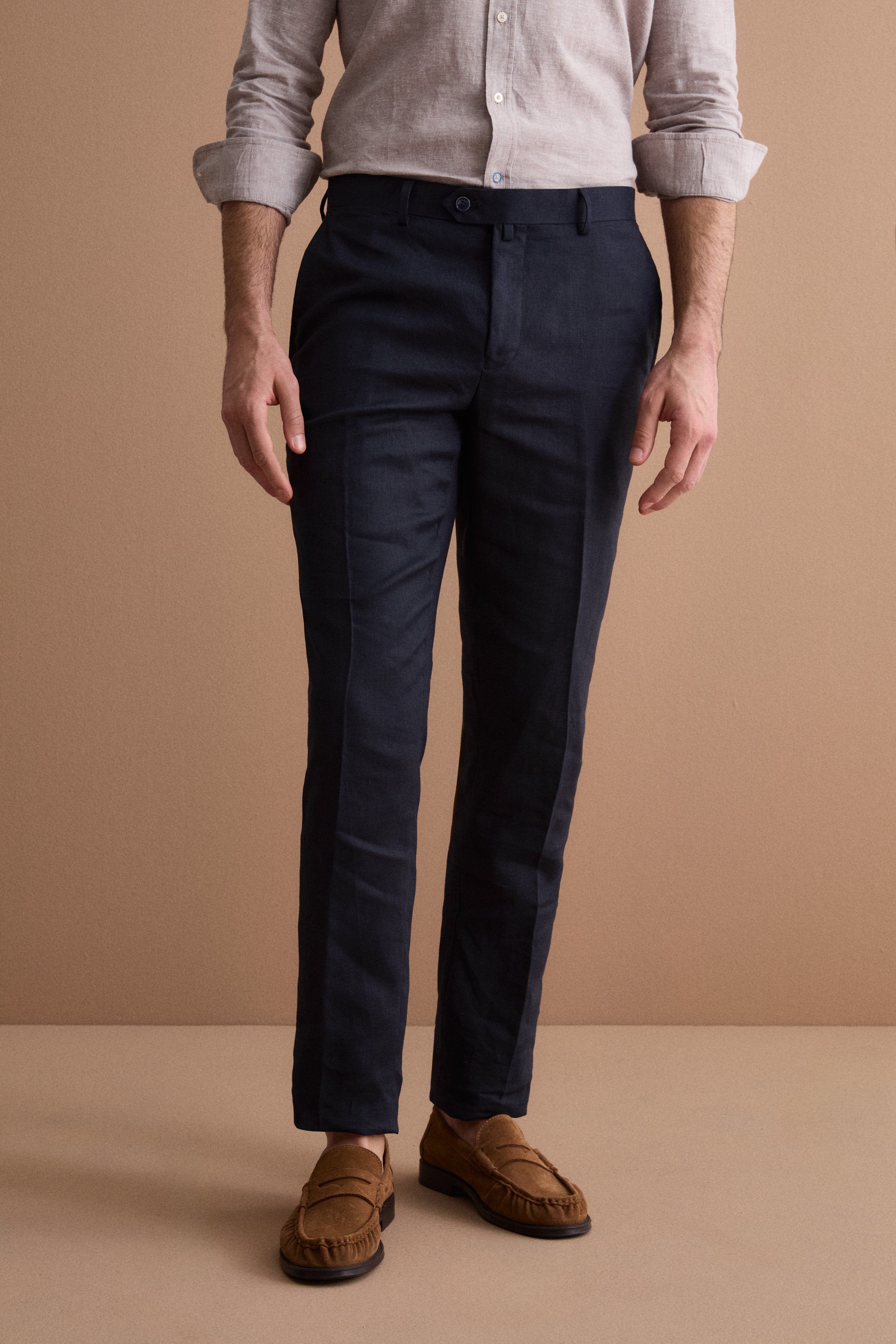 Abito Regular Fit Monopetto in Lino - NAVY