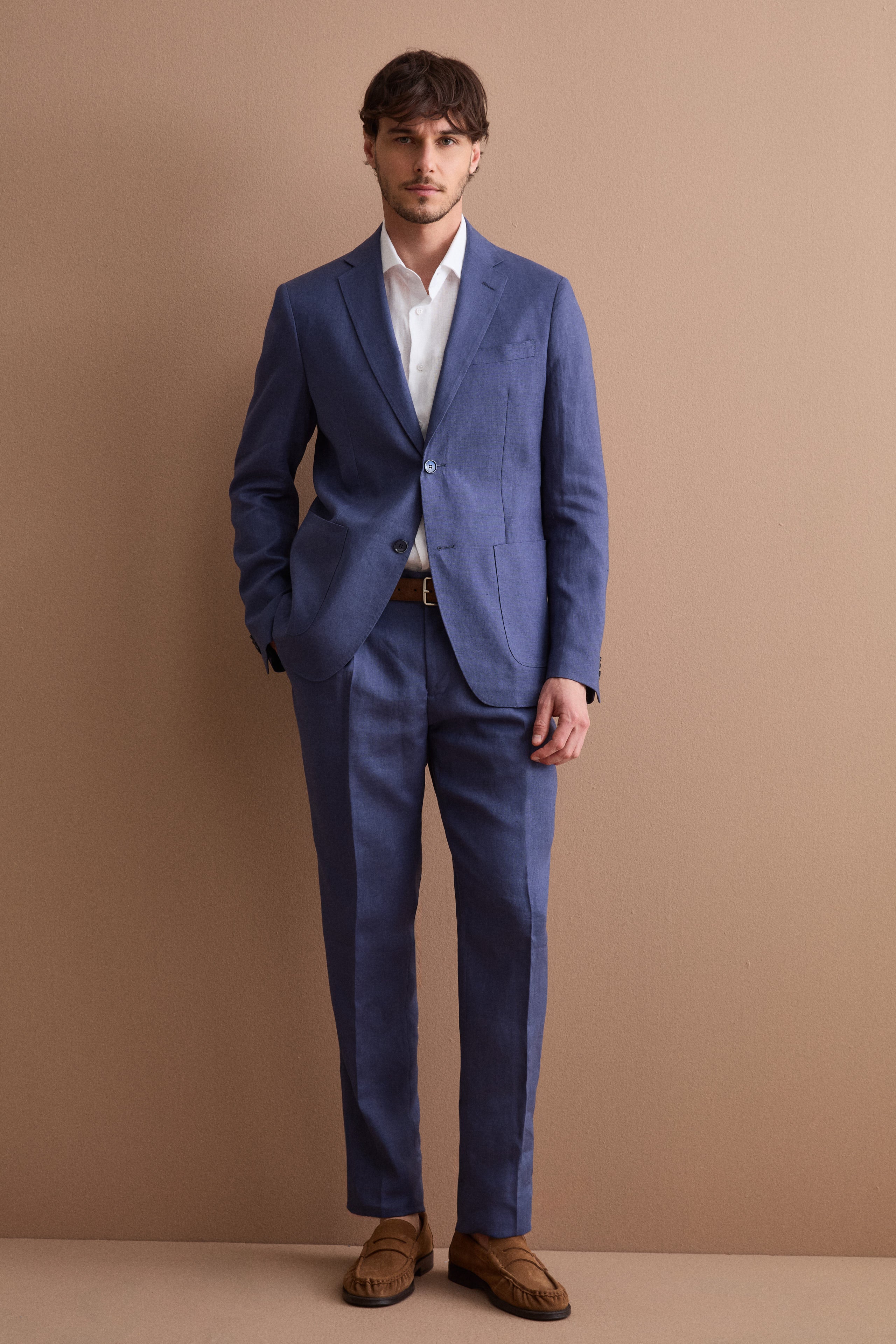 Abito Slim Fit Semifoderato in Lino - BLU
