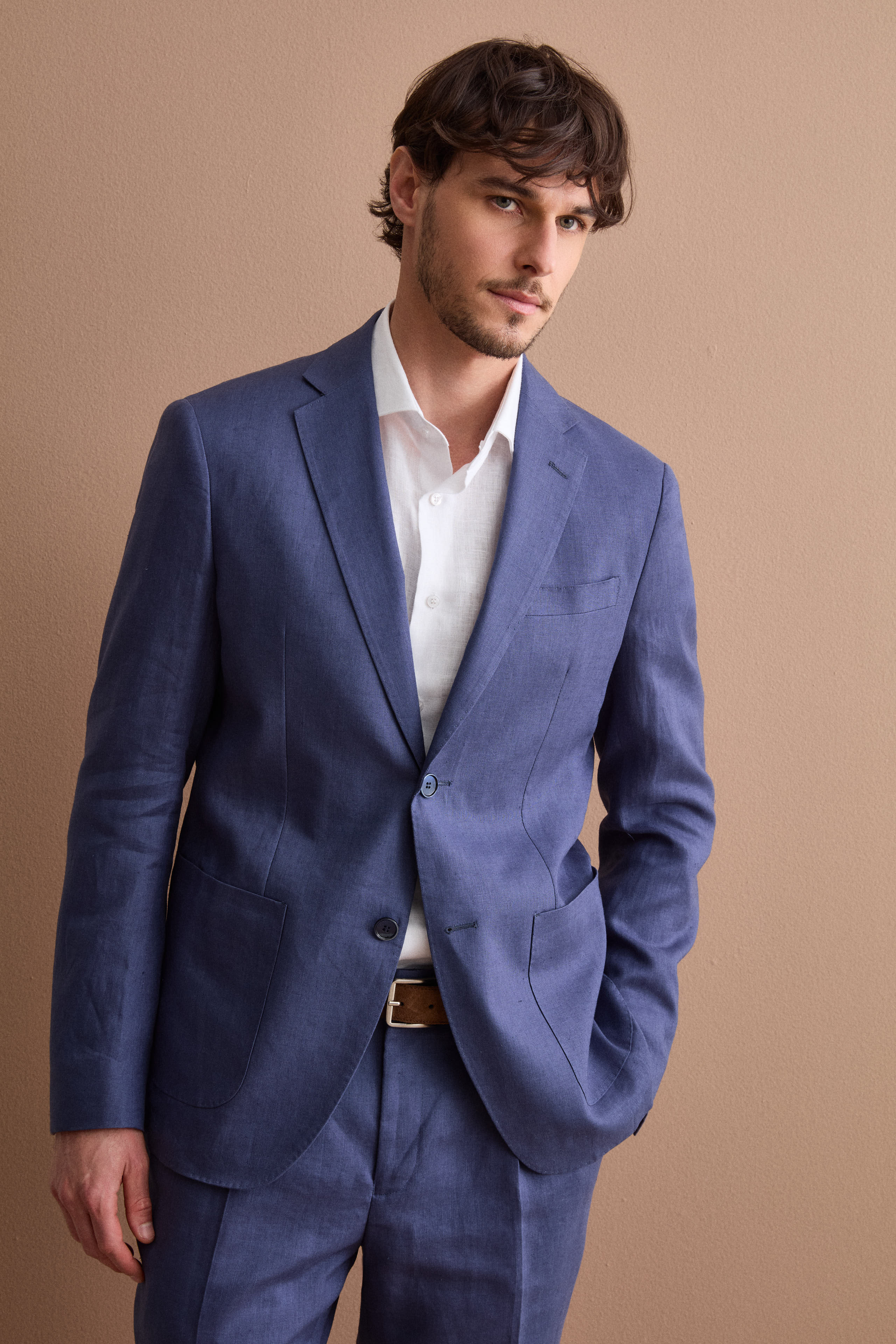 Abito Slim Fit Semifoderato in Lino - BLU