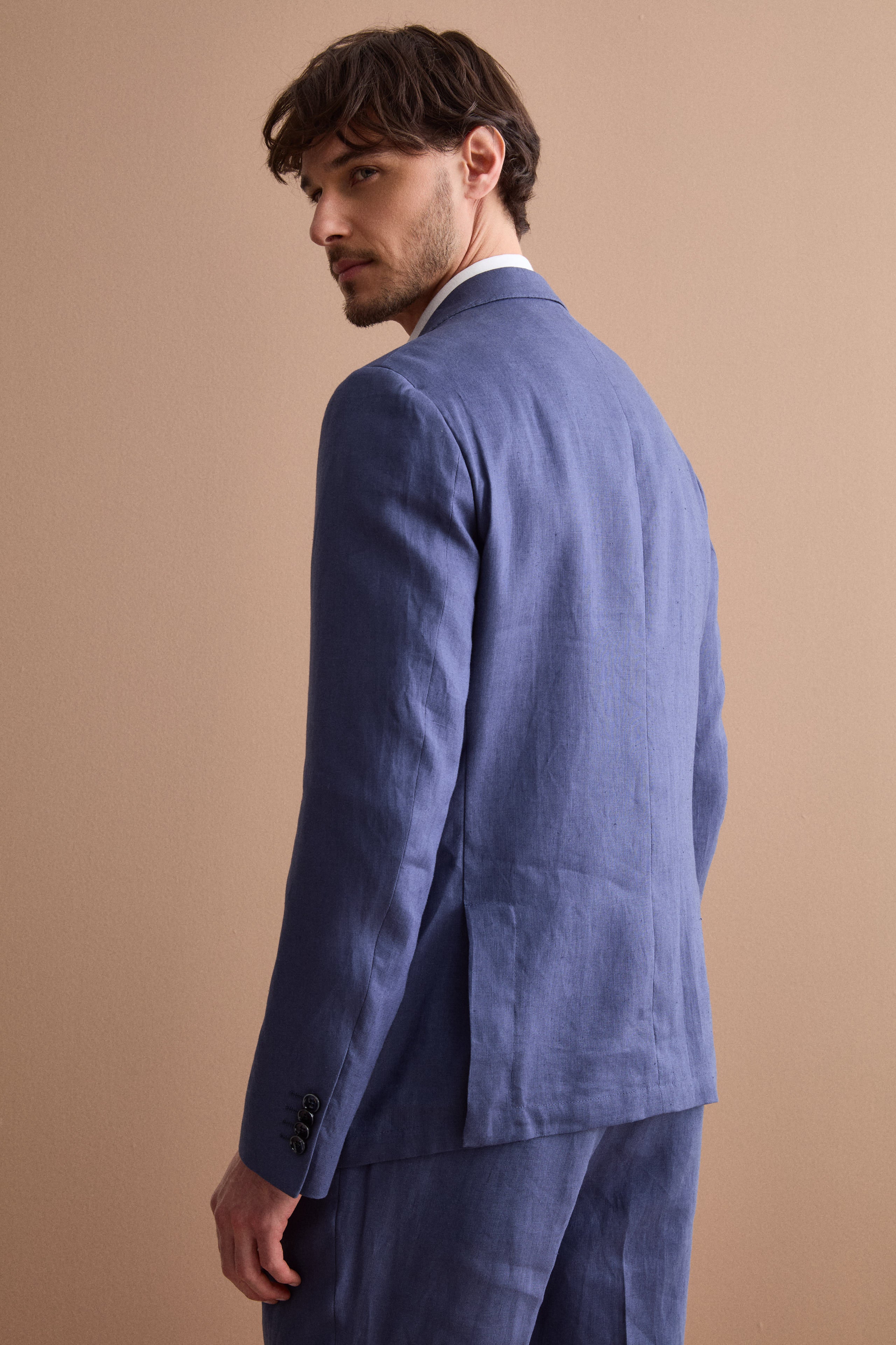 Abito Slim Fit Semifoderato in Lino - BLU