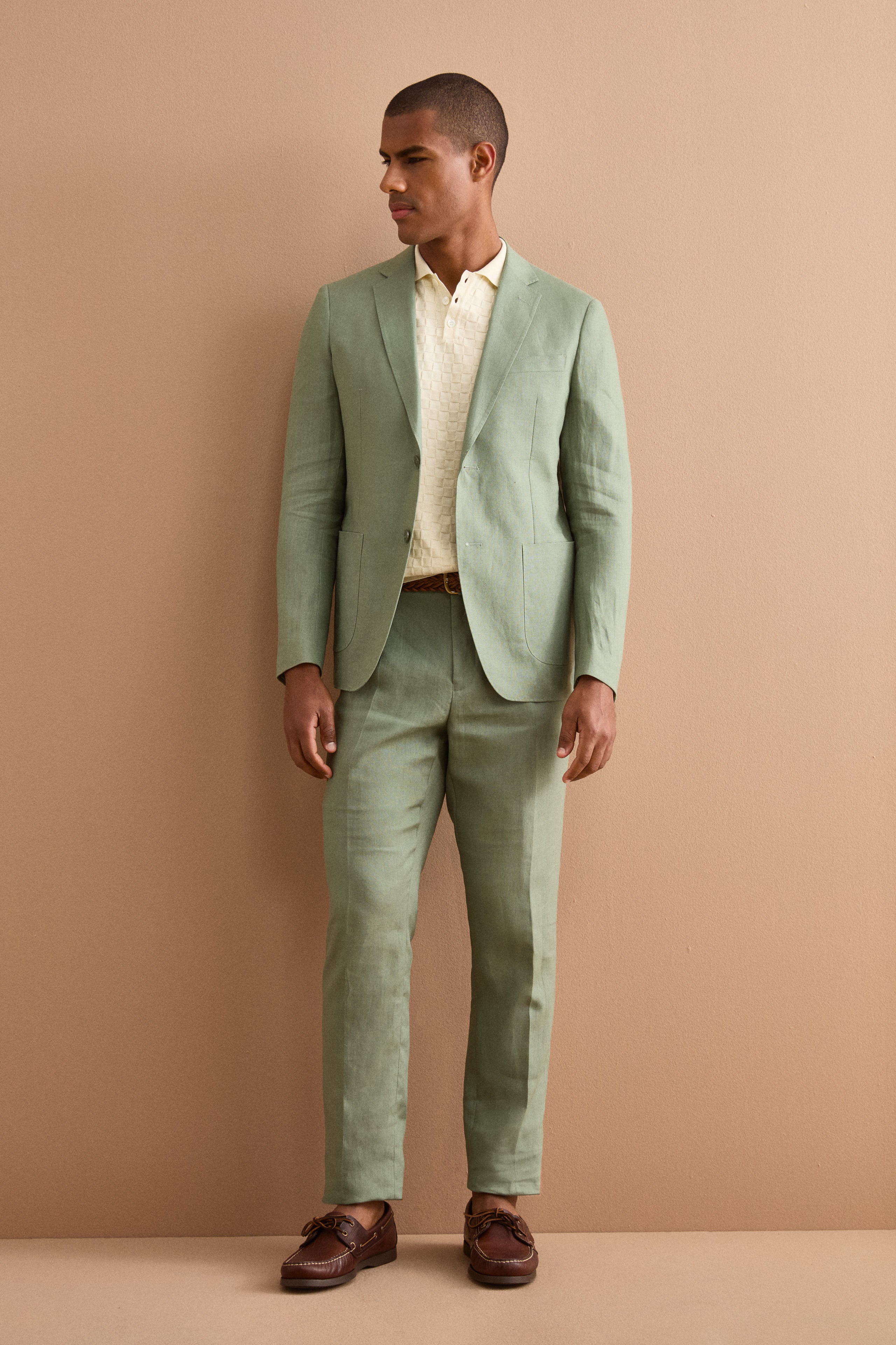 Abito Slim Fit Semifoderato in Lino - SALVIA