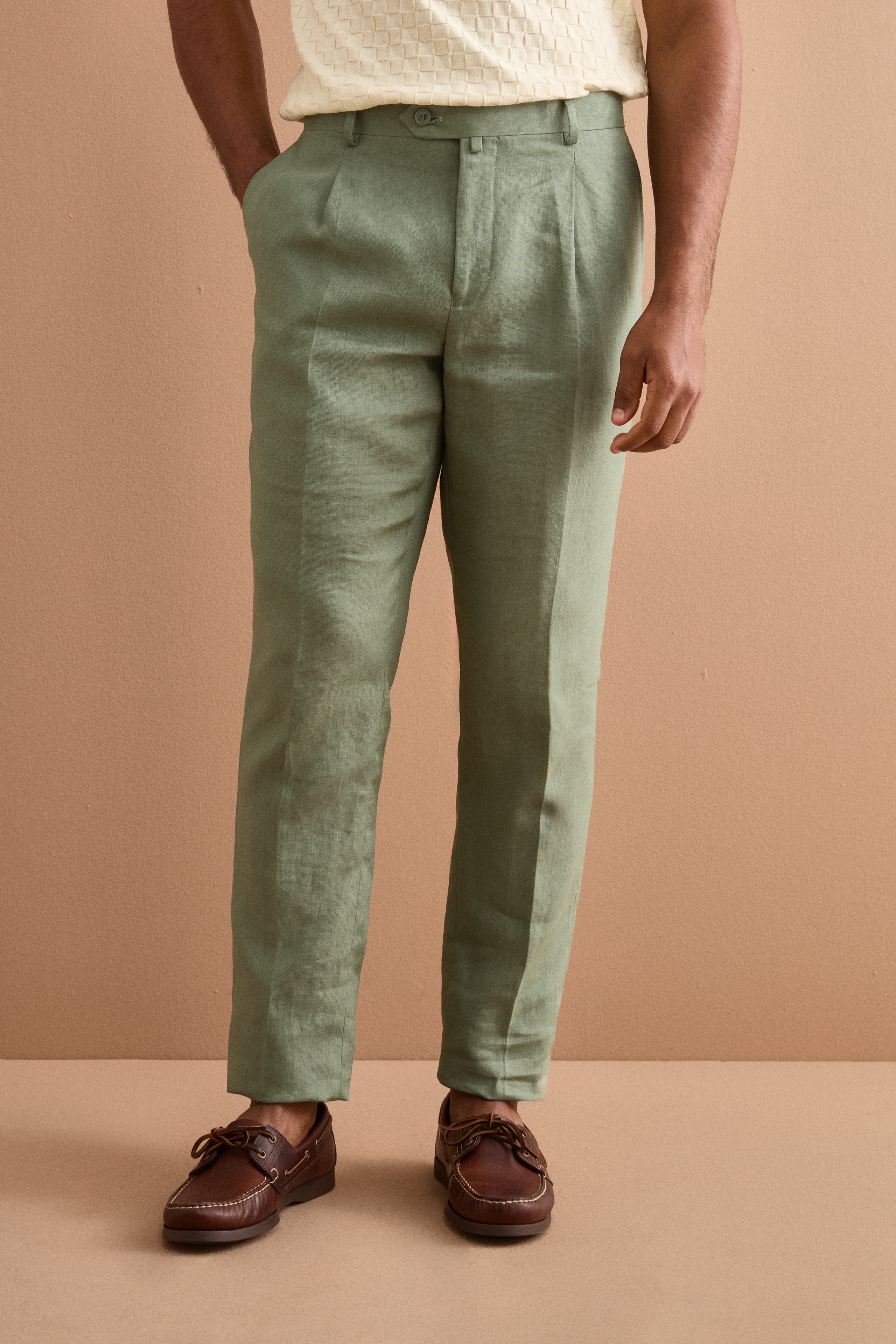 Abito Slim Fit Semifoderato in Lino - SALVIA