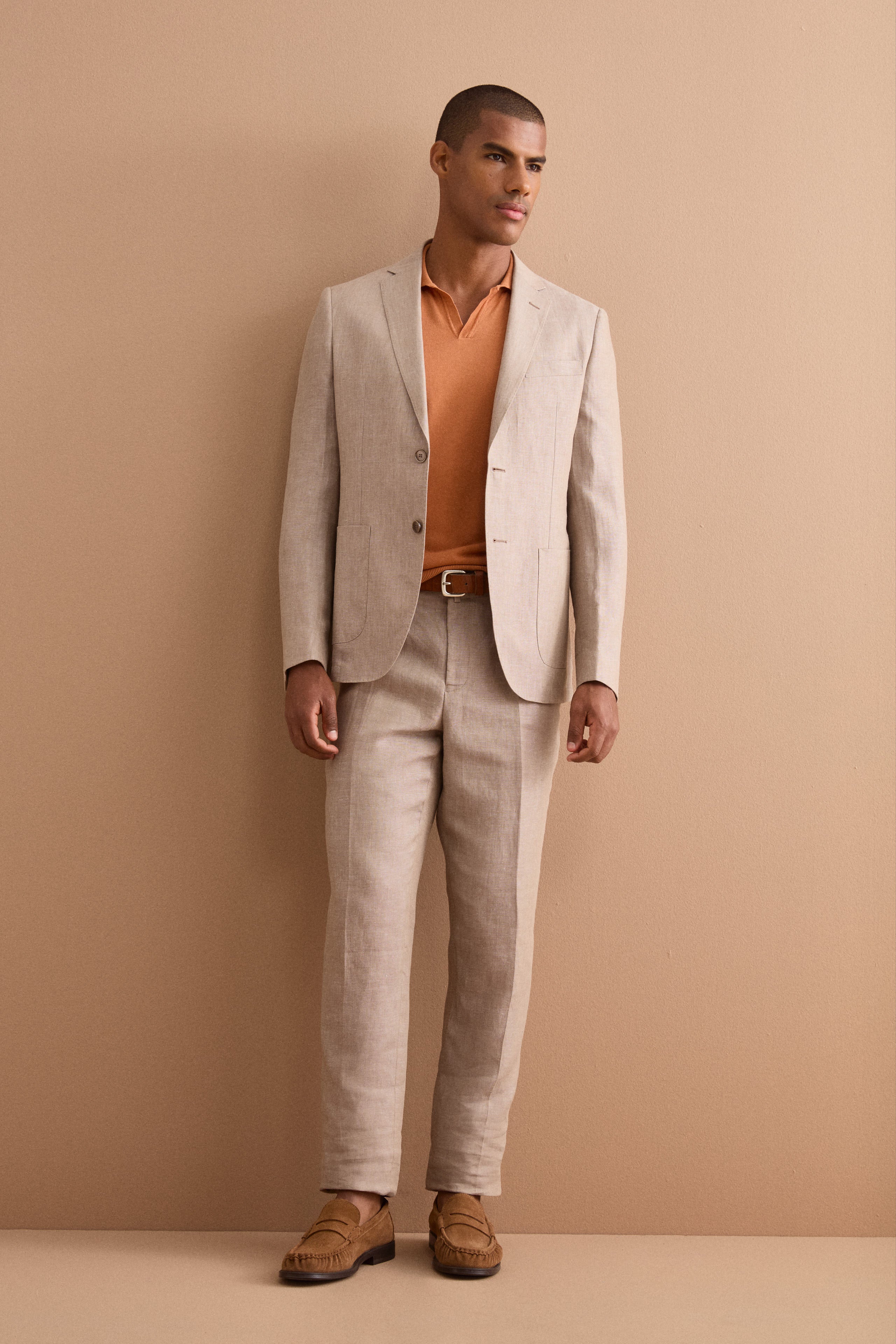 Abito Slim Fit Monopetto Semifoderato in Lino Melange - CAFFE