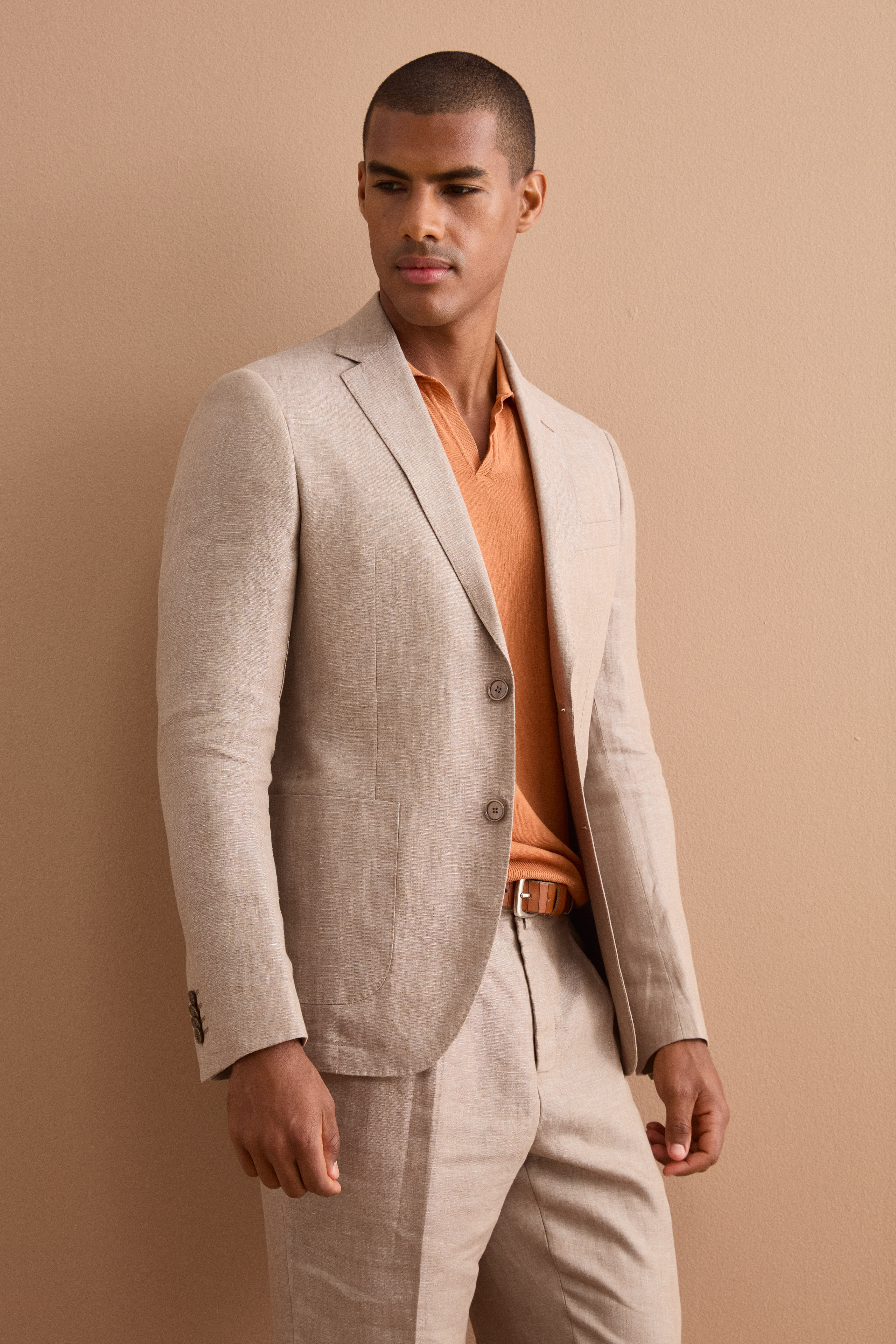 Abito Slim Fit Monopetto Semifoderato in Lino Melange - CAFFE