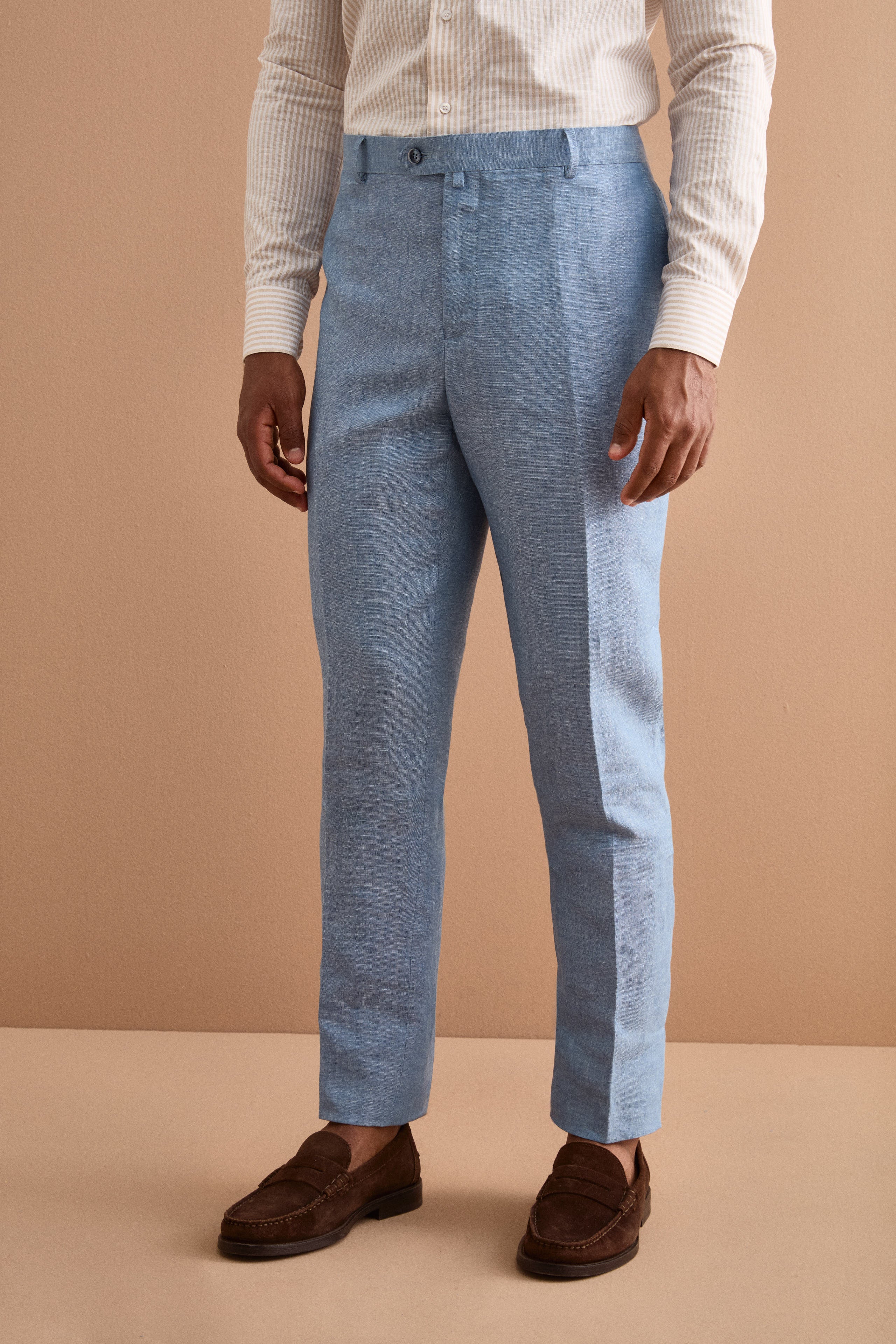 Abito Doppiopetto Slim Fit in Lino Melange - CIELO