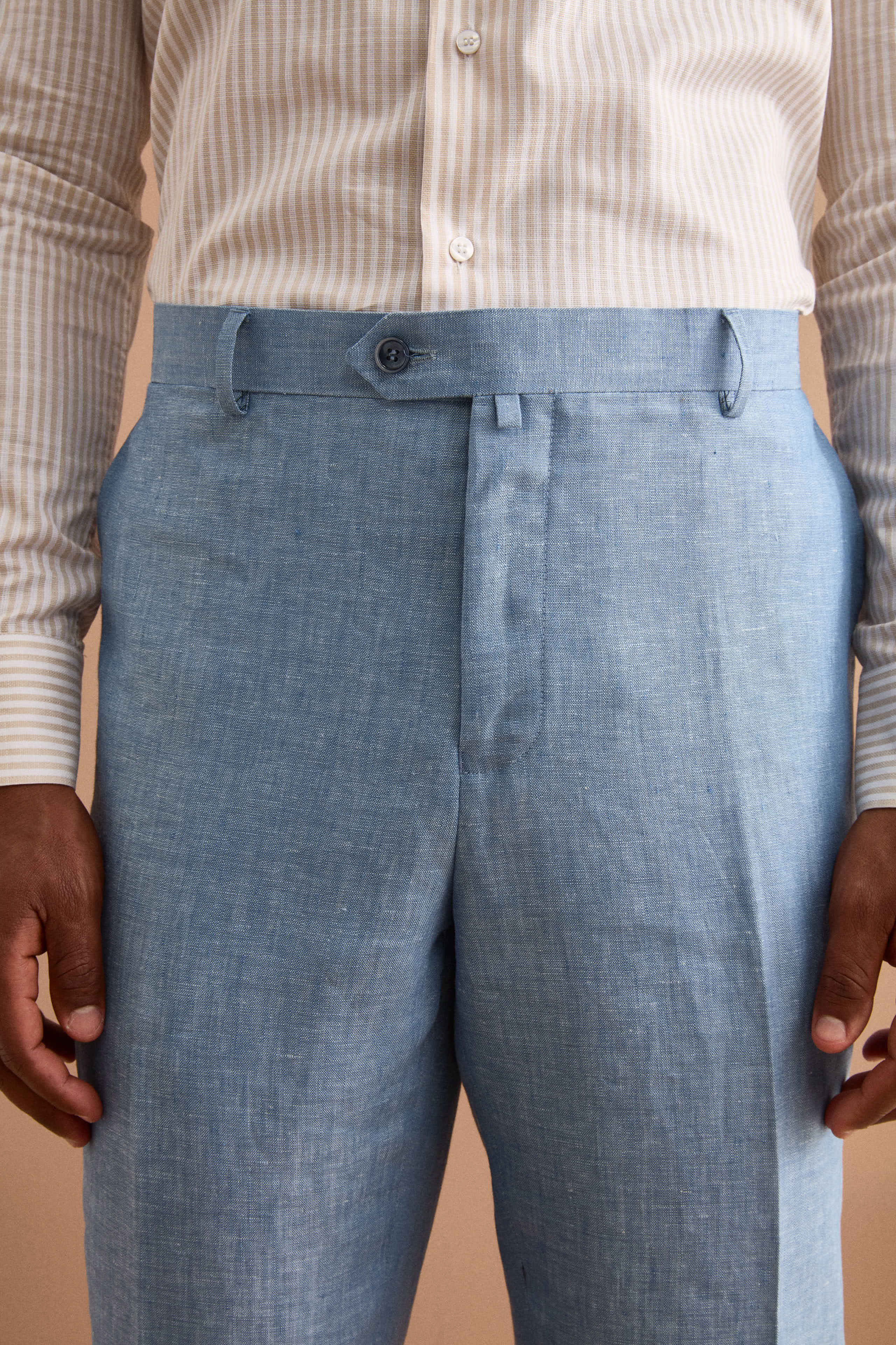 Abito Doppiopetto Slim Fit in Lino Melange - CIELO