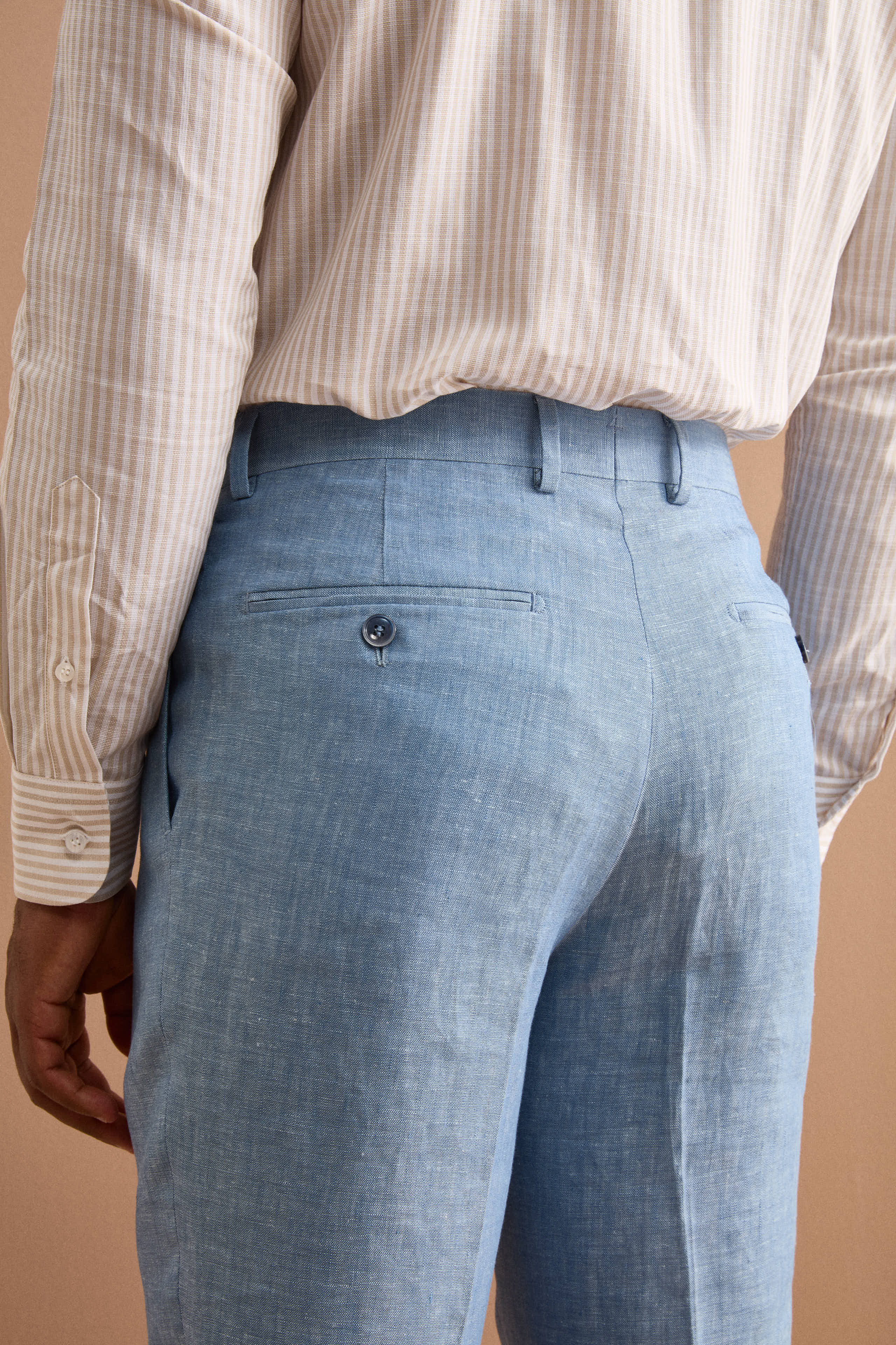 Abito Doppiopetto Slim Fit in Lino Melange - CIELO