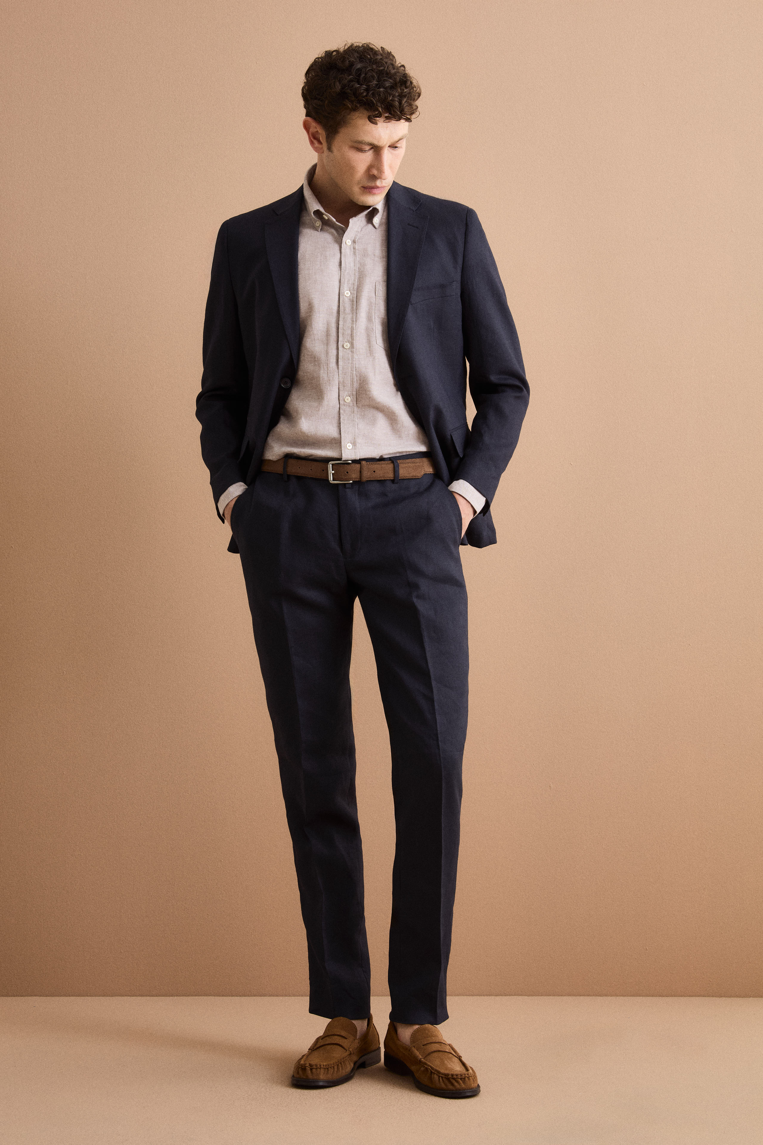 Abito Monopetto Comfort Fit in Puro Lino - NAVY