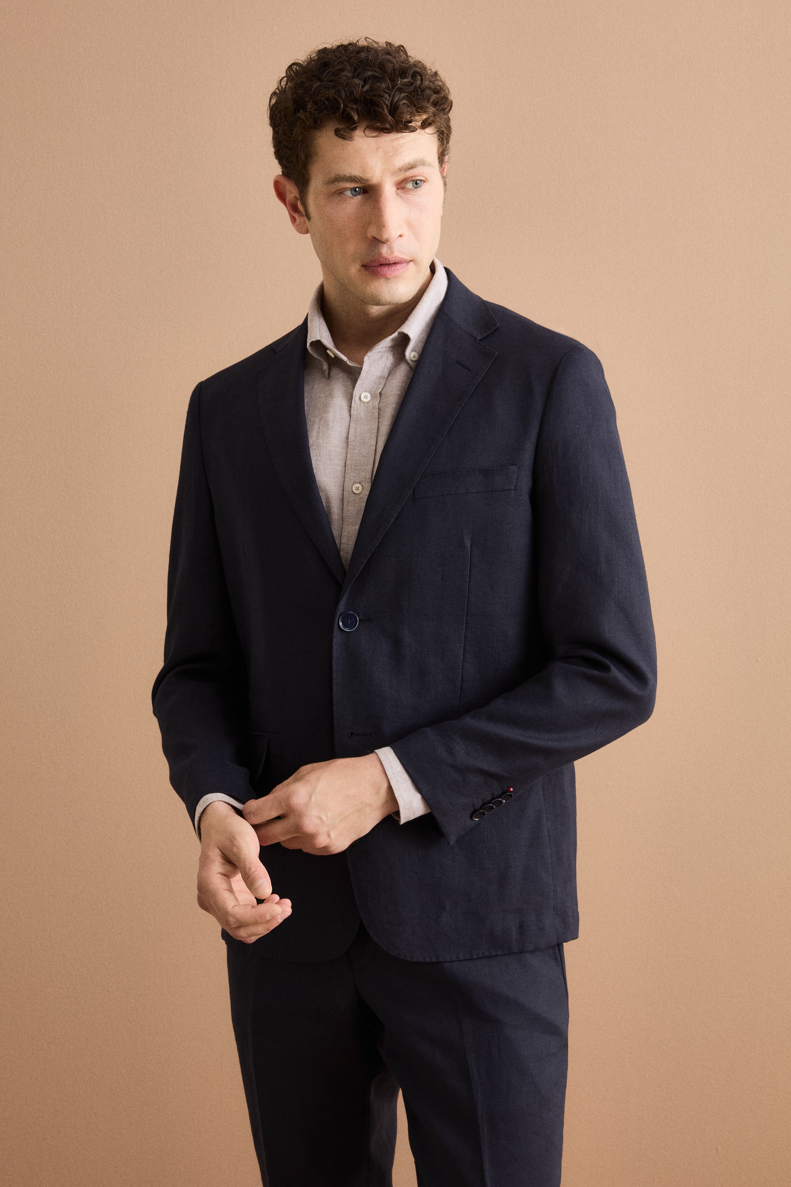 Abito Monopetto Comfort Fit in Puro Lino - NAVY