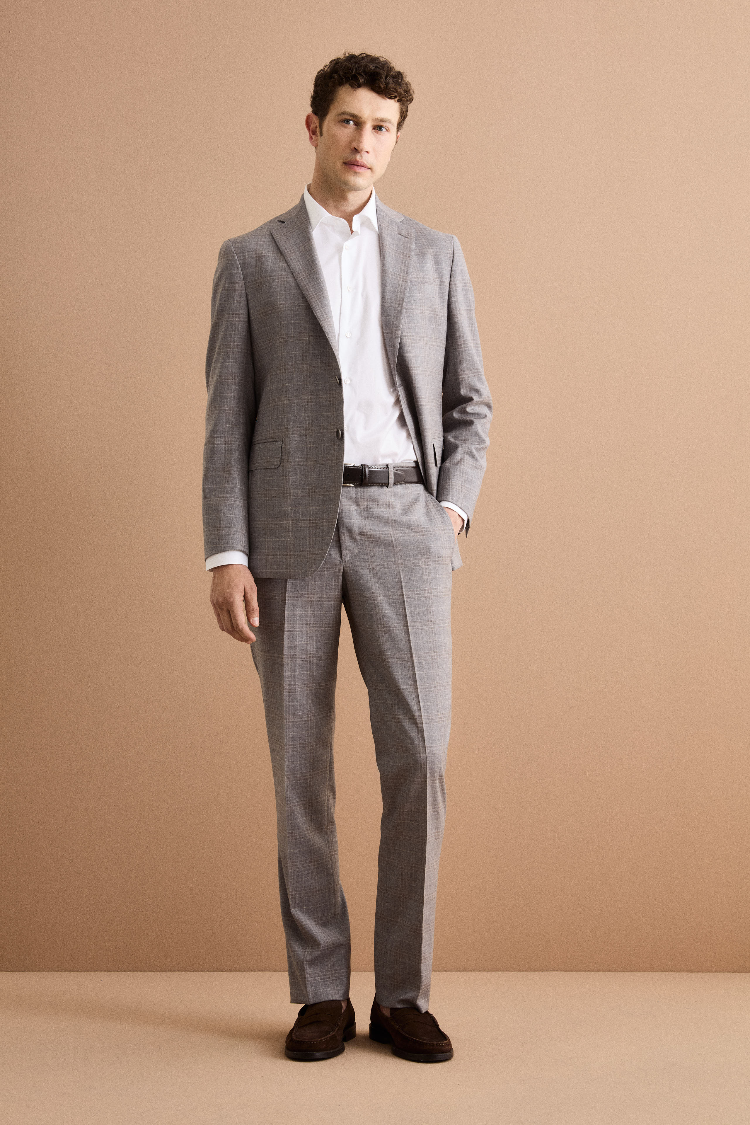Abito Check Monopetto in Pura Lana Vergine - GRIGIO CHIARO QUADRI