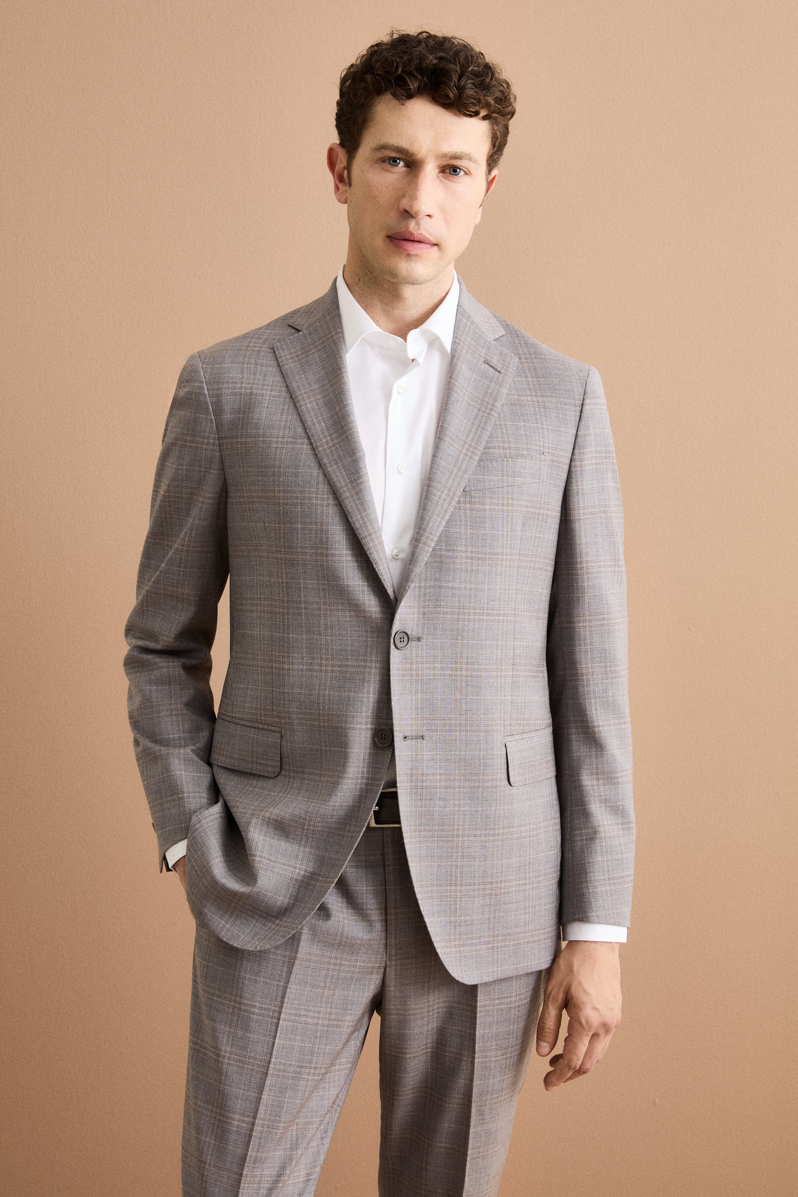 Abito Check Monopetto in Pura Lana Vergine - GRIGIO CHIARO QUADRI