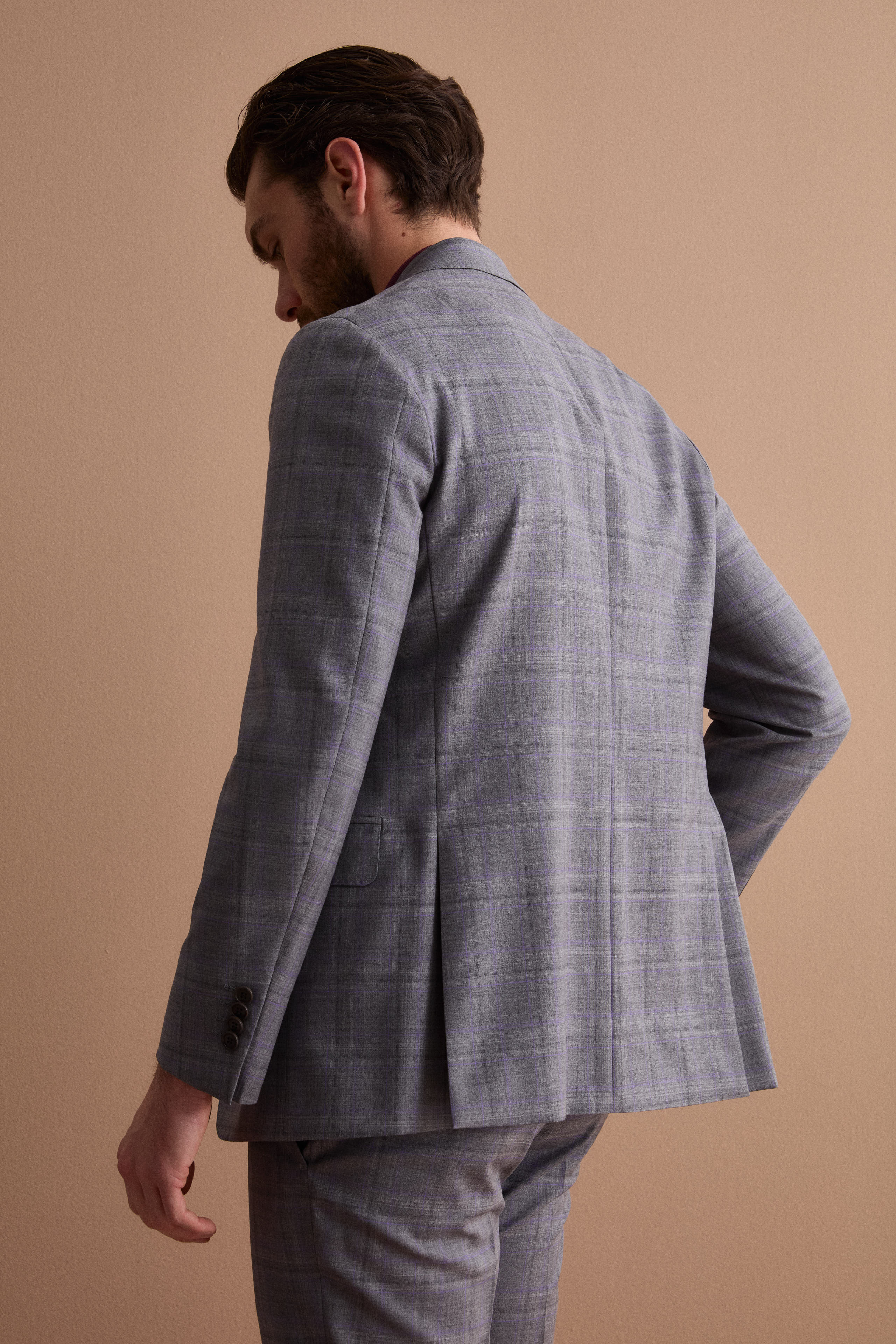 Abito Check Monopetto Foderato Regular Fit in Lana Vergine - GRIGIO QUADRI