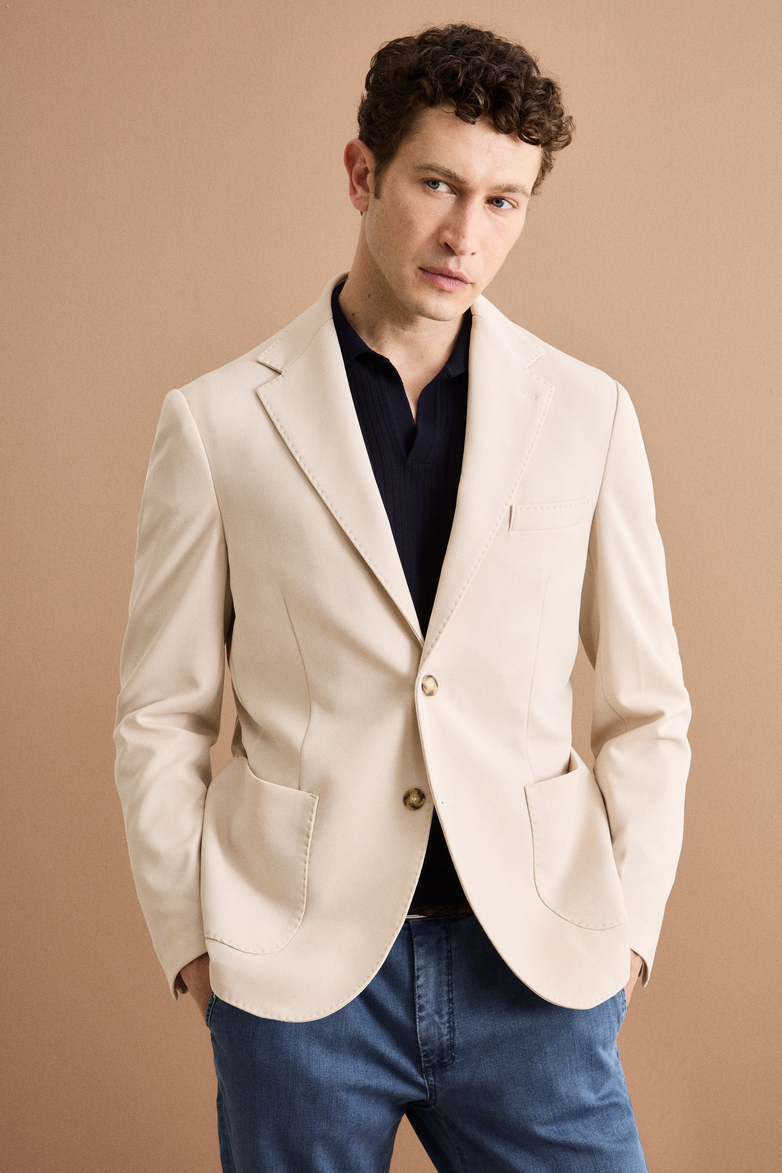 Giacca Slim Fit Semifoderata Revers Classico - BEIGE