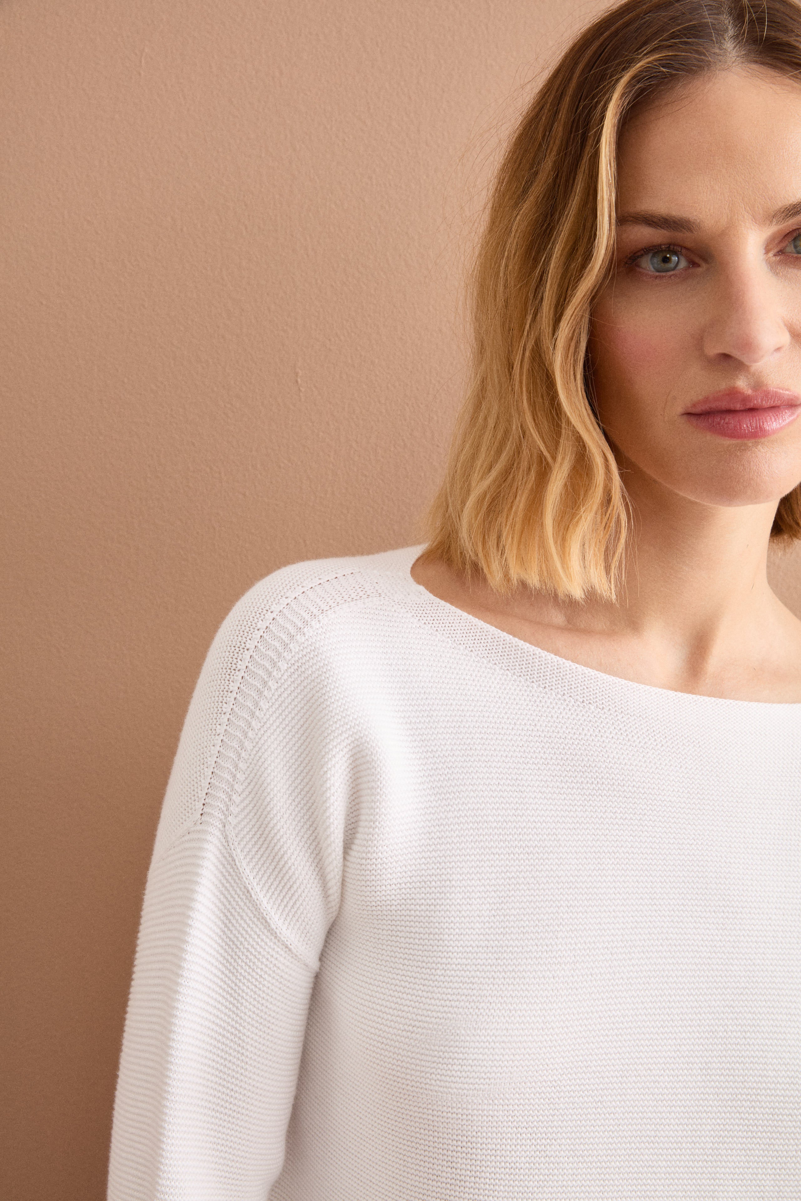 Maglia Links in Cotone con Scollo Barchetta - BIANCO
