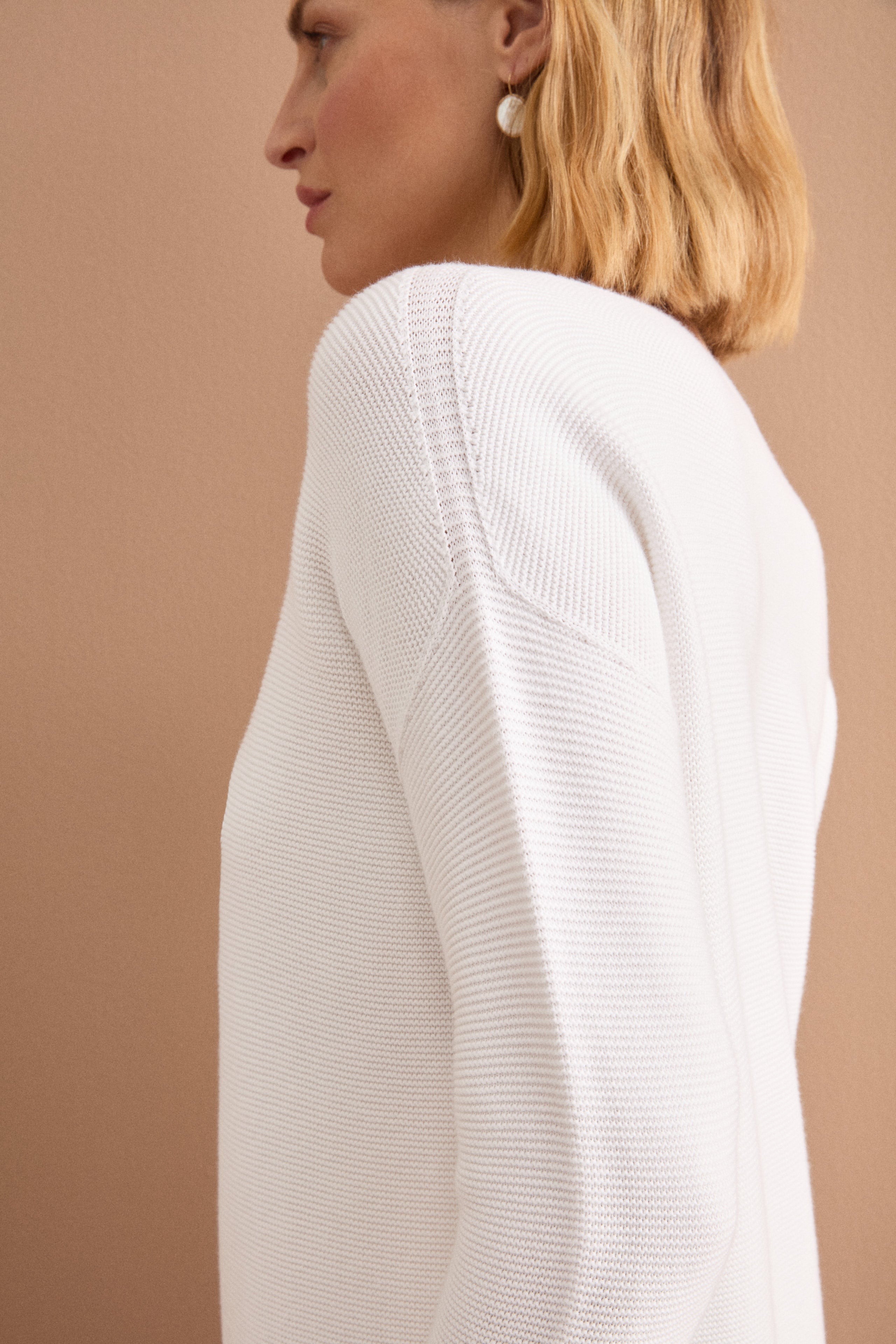 Maglia Links in Cotone con Scollo Barchetta - BIANCO