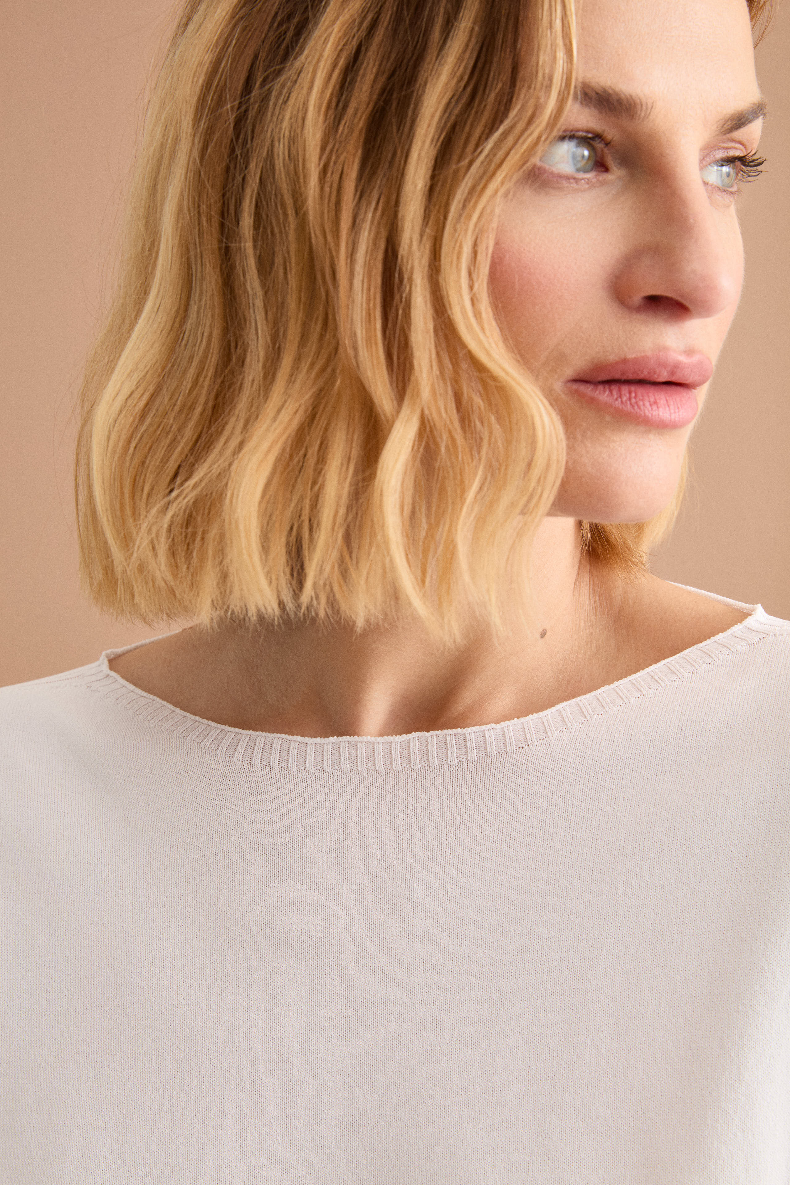 Maglia Barchetta Boxy con Costine - BIANCO