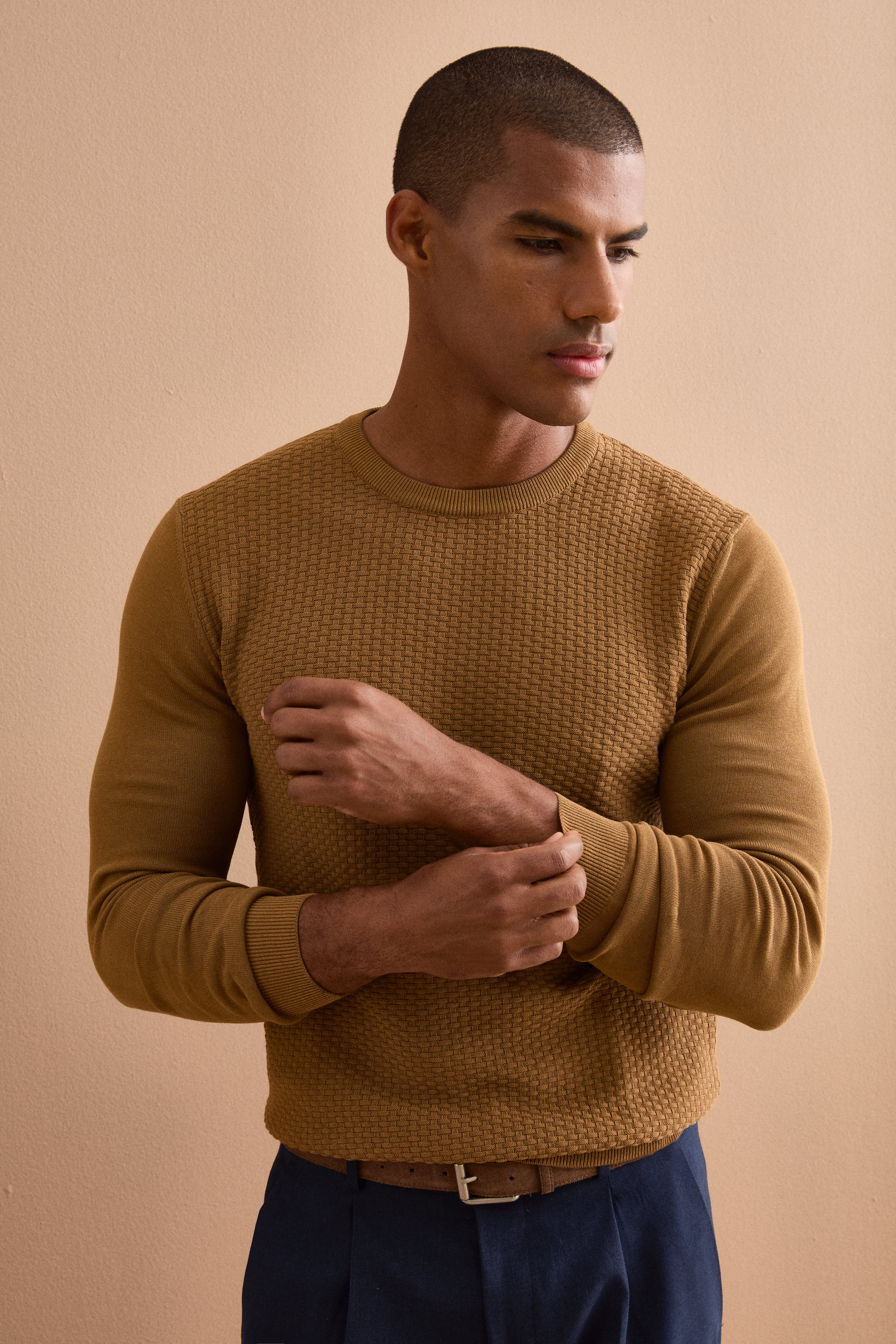 Maglia Girocollo in Cotone Crêpe - NOCCIOLA
