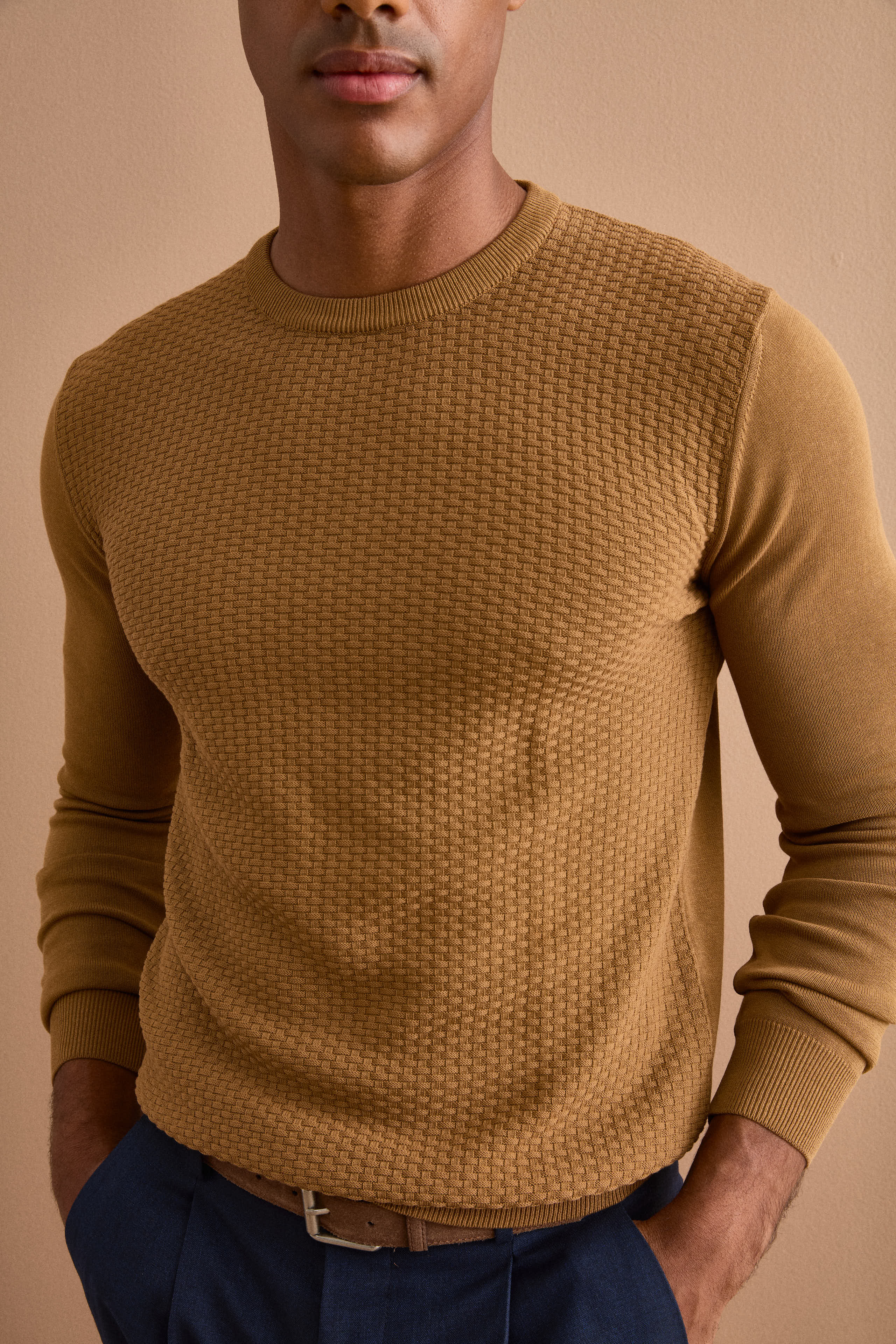 Maglia Girocollo in Cotone Crêpe - NOCCIOLA