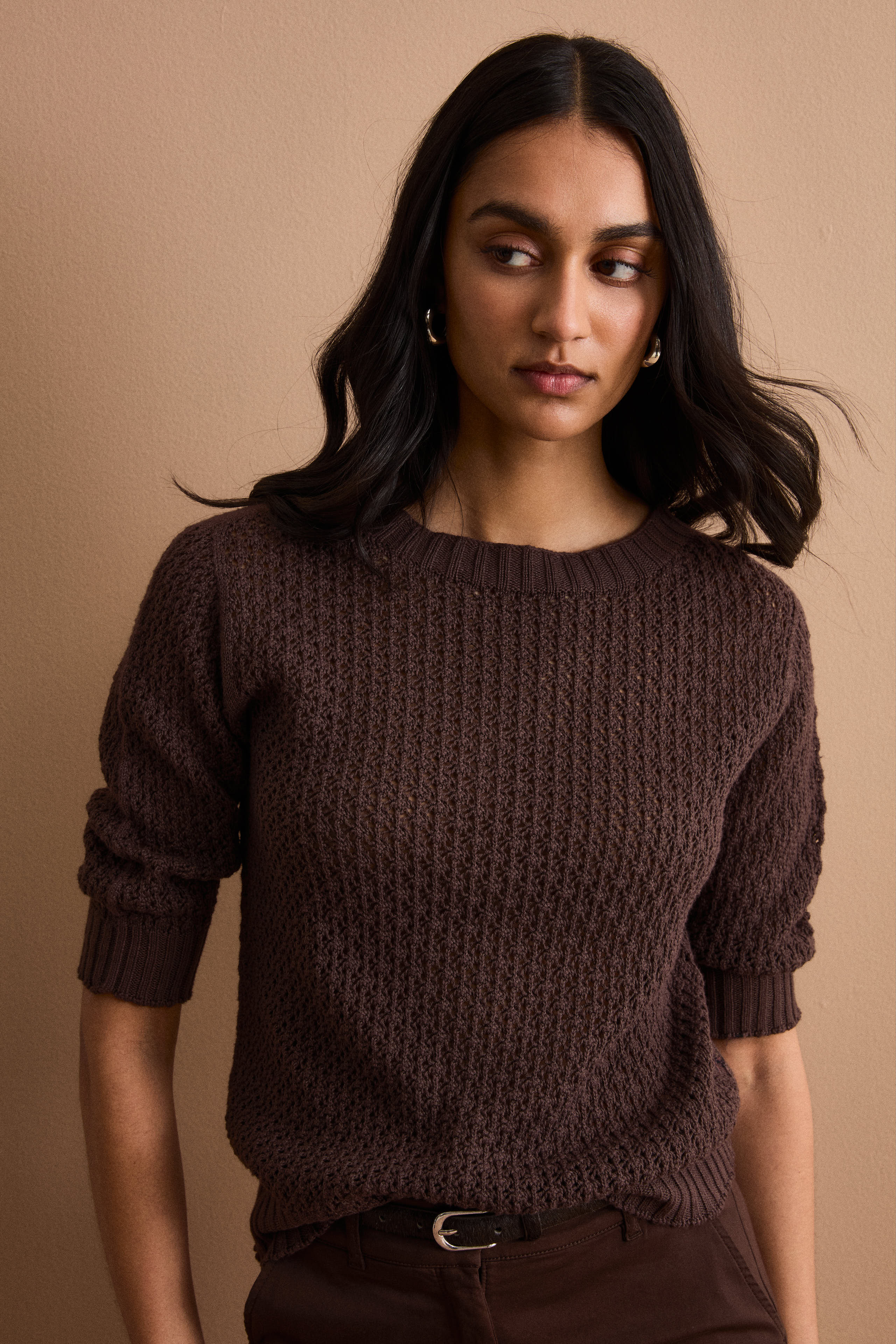 Maglia Traforata in Cotone con Scollo Barchetta - TERRA