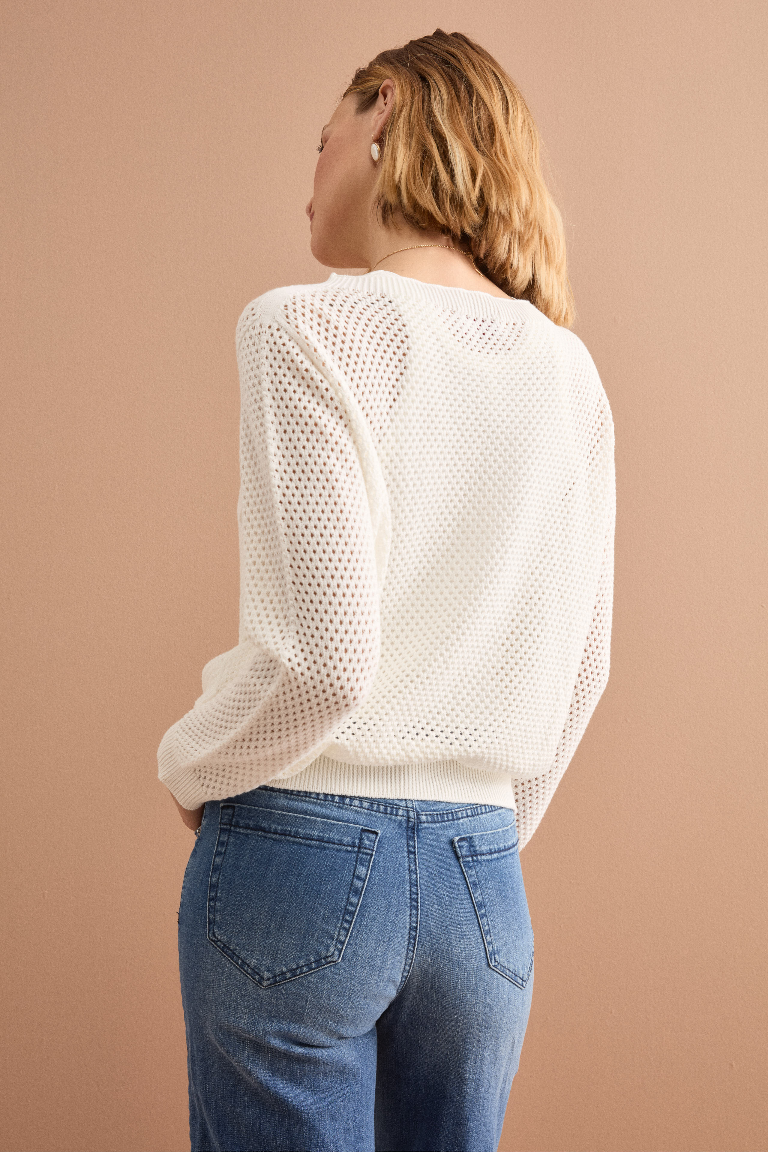 Maglia Barchetta in Cotone con Motivo a Rombi - BIANCO