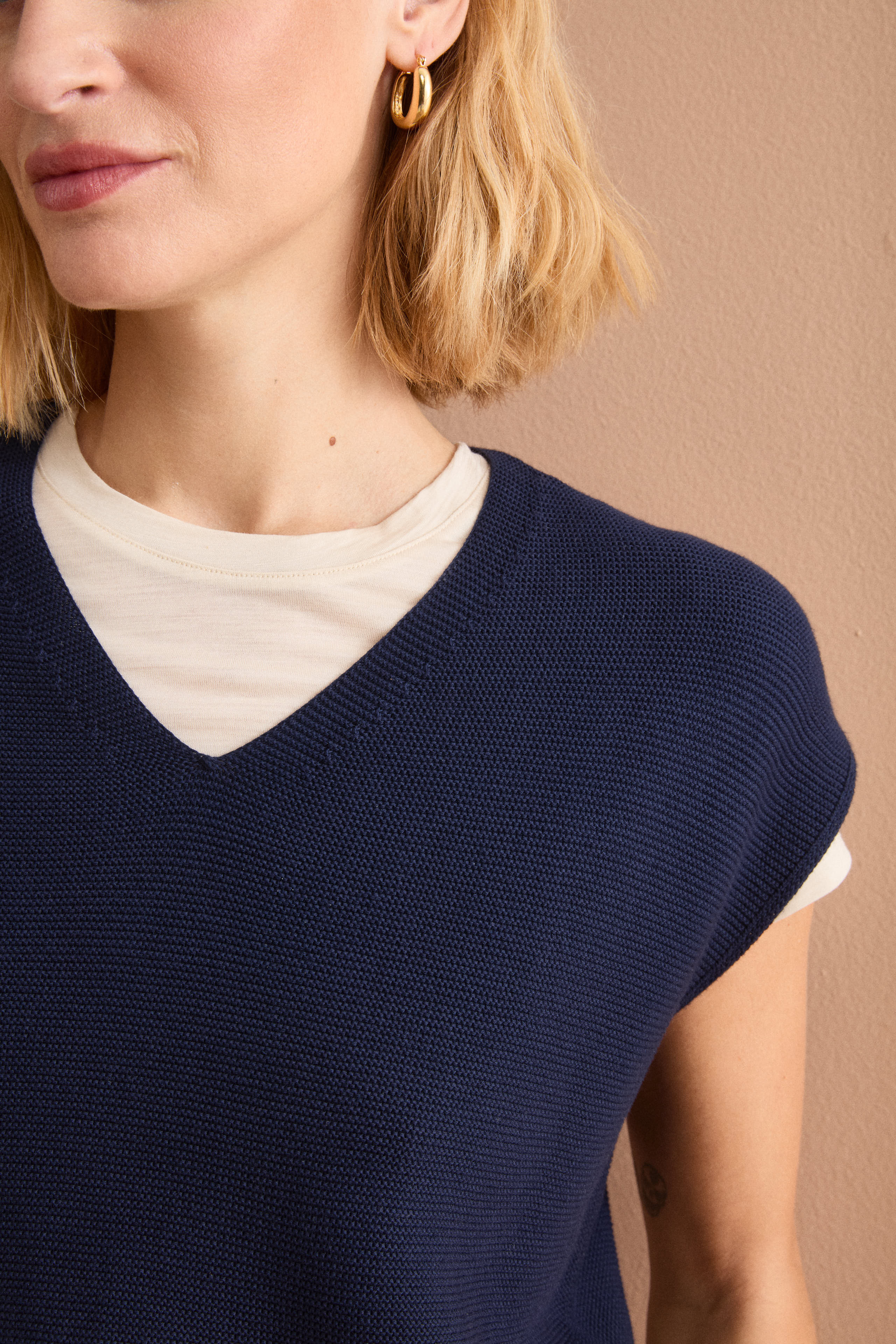 Gilet Links con Scollo a V in Cotone - NAVY