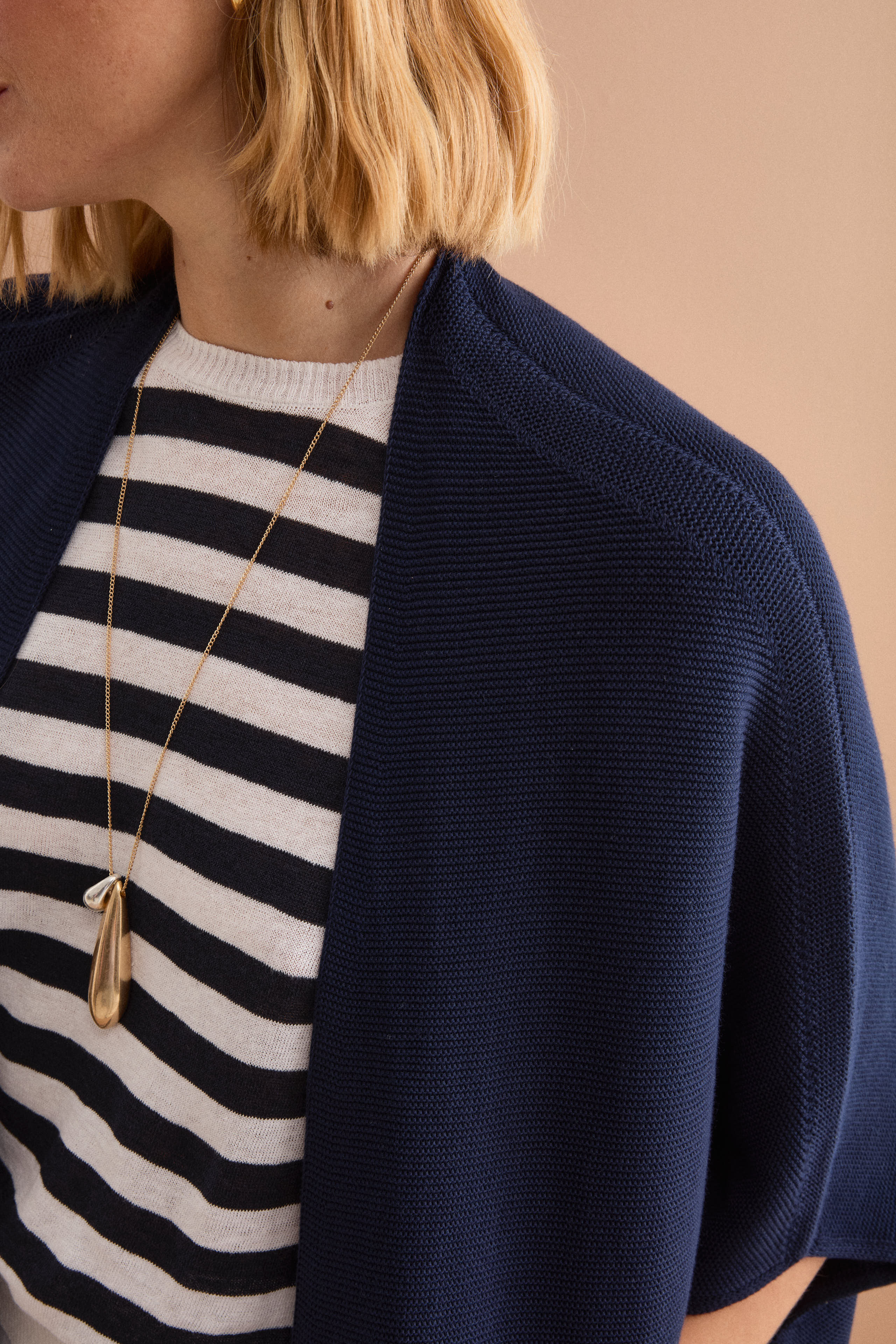 Cardigan Lungo in Cotone con Manica Kimono - NAVY