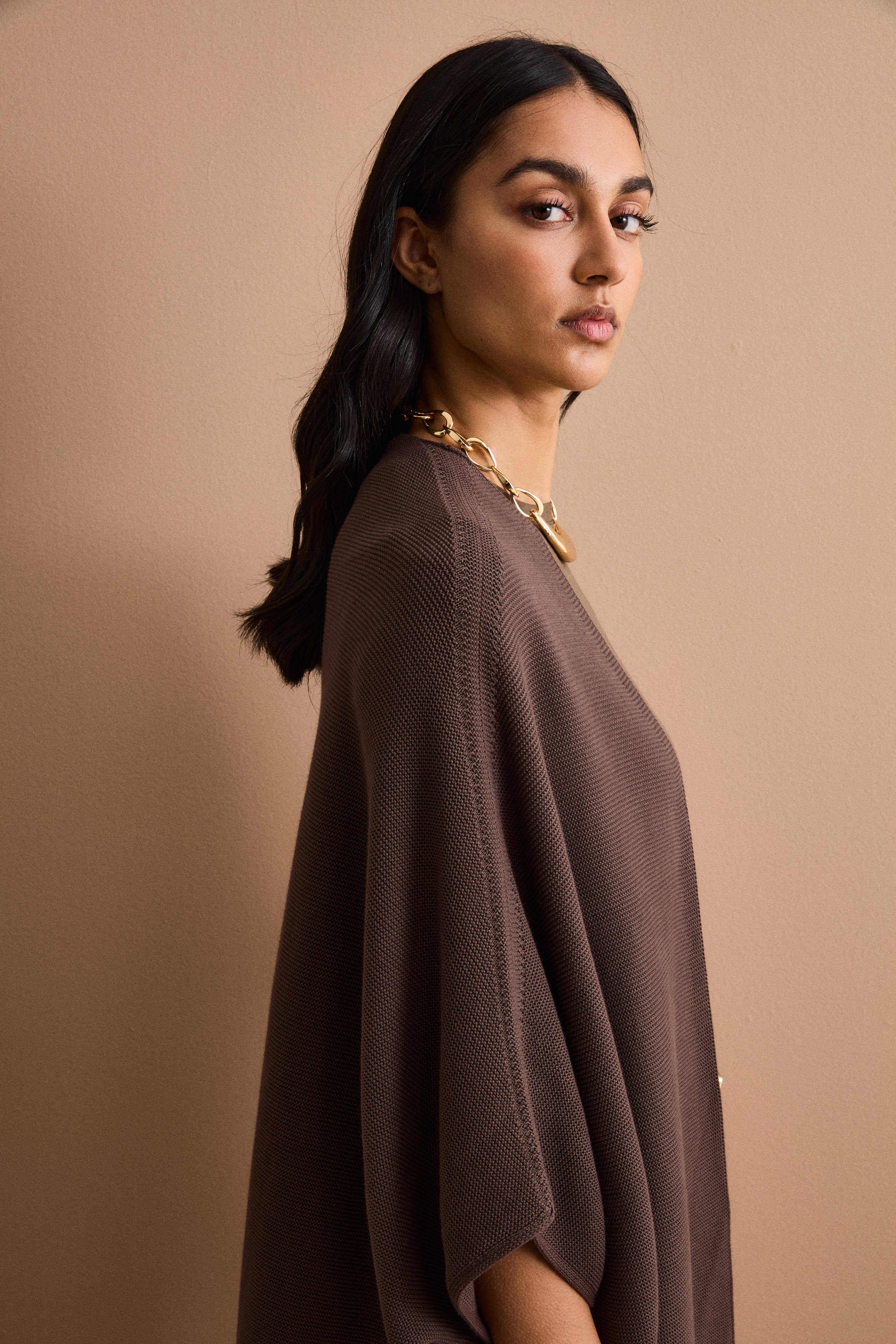 Cardigan Lungo in Cotone con Manica Kimono - TERRA