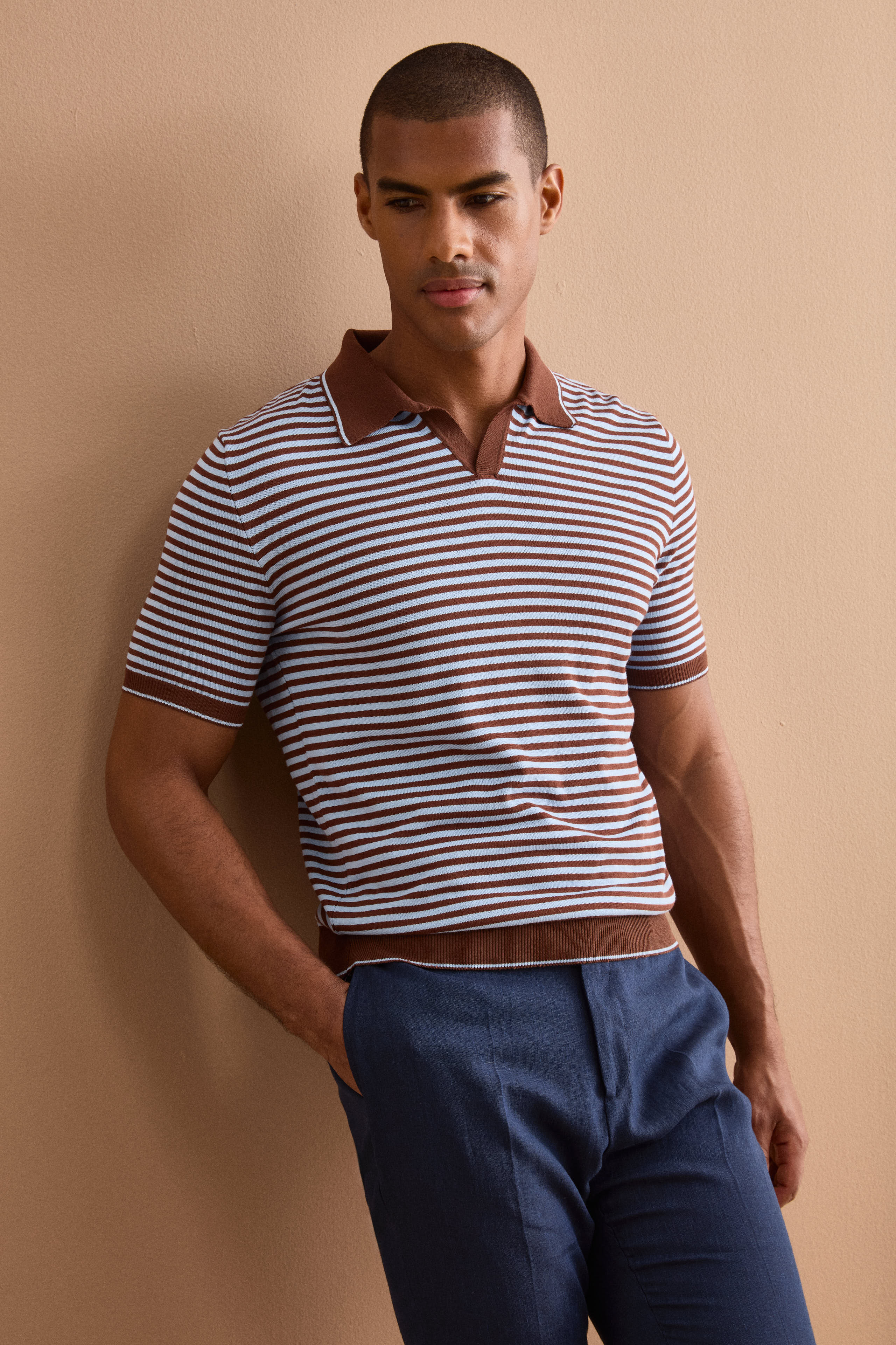 Polo Derby a Righe in Cotone Dry - MARRONE/AZZURRO