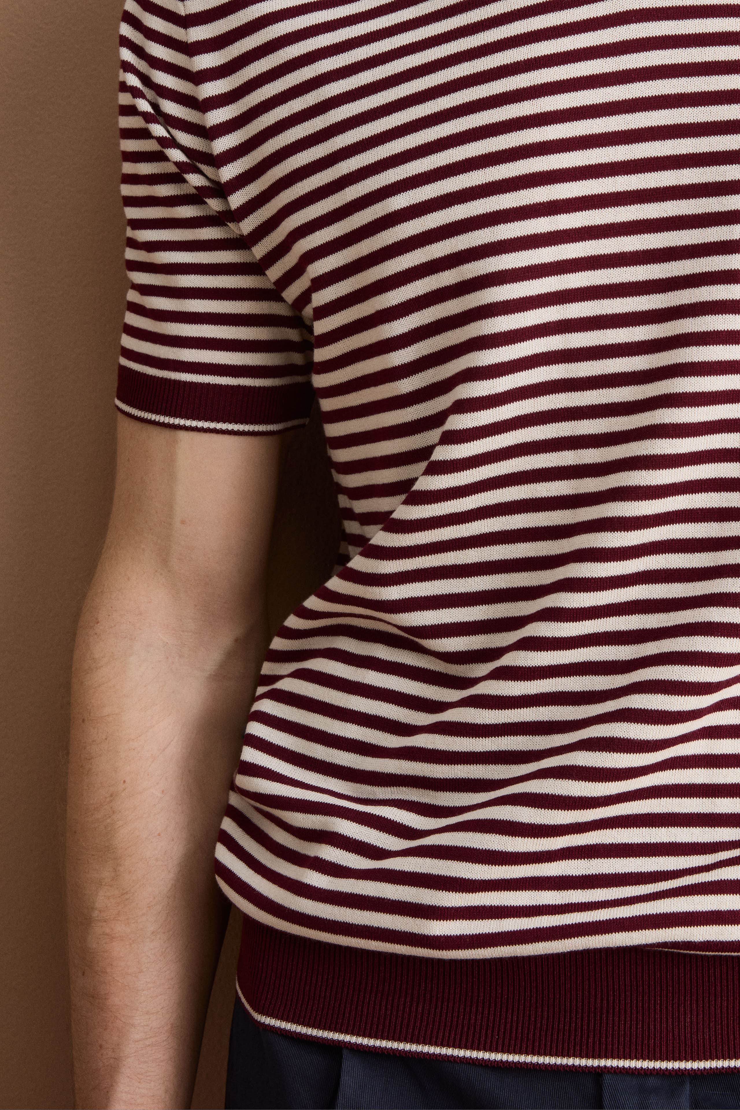 Polo Derby a Righe in Cotone Dry - BORDEAUX/PANNA