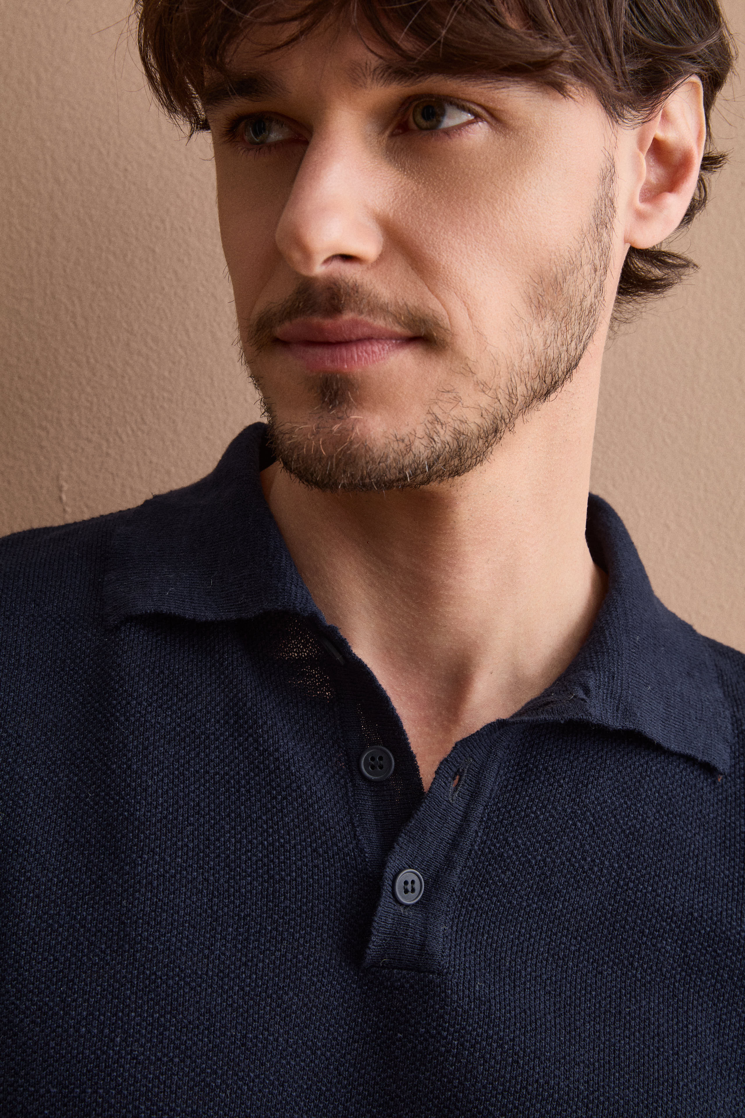 Polo Piquet Mezza Manica in Misto Lino - BLU
