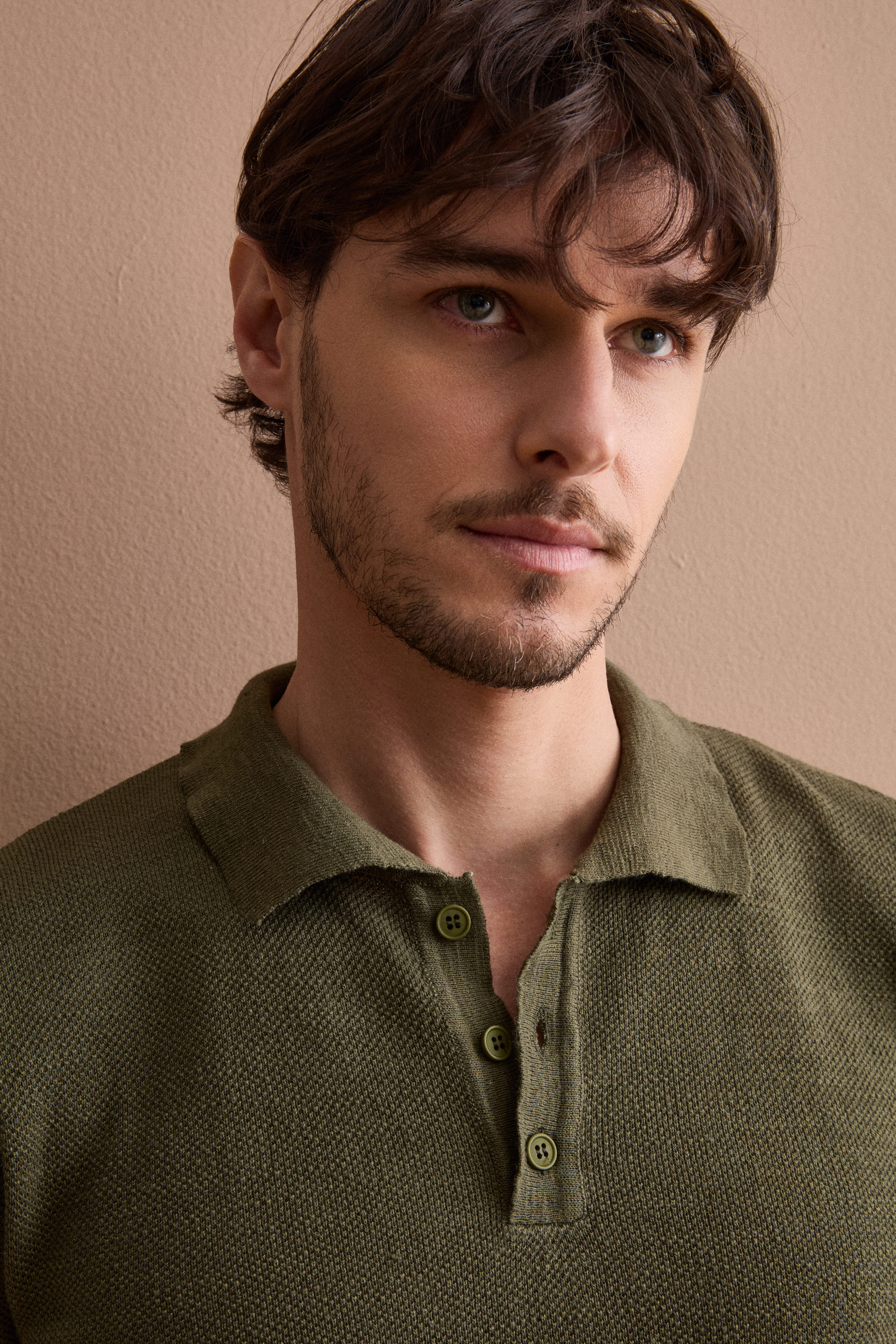 Polo Piquet Mezza Manica in Misto Lino - VERDE