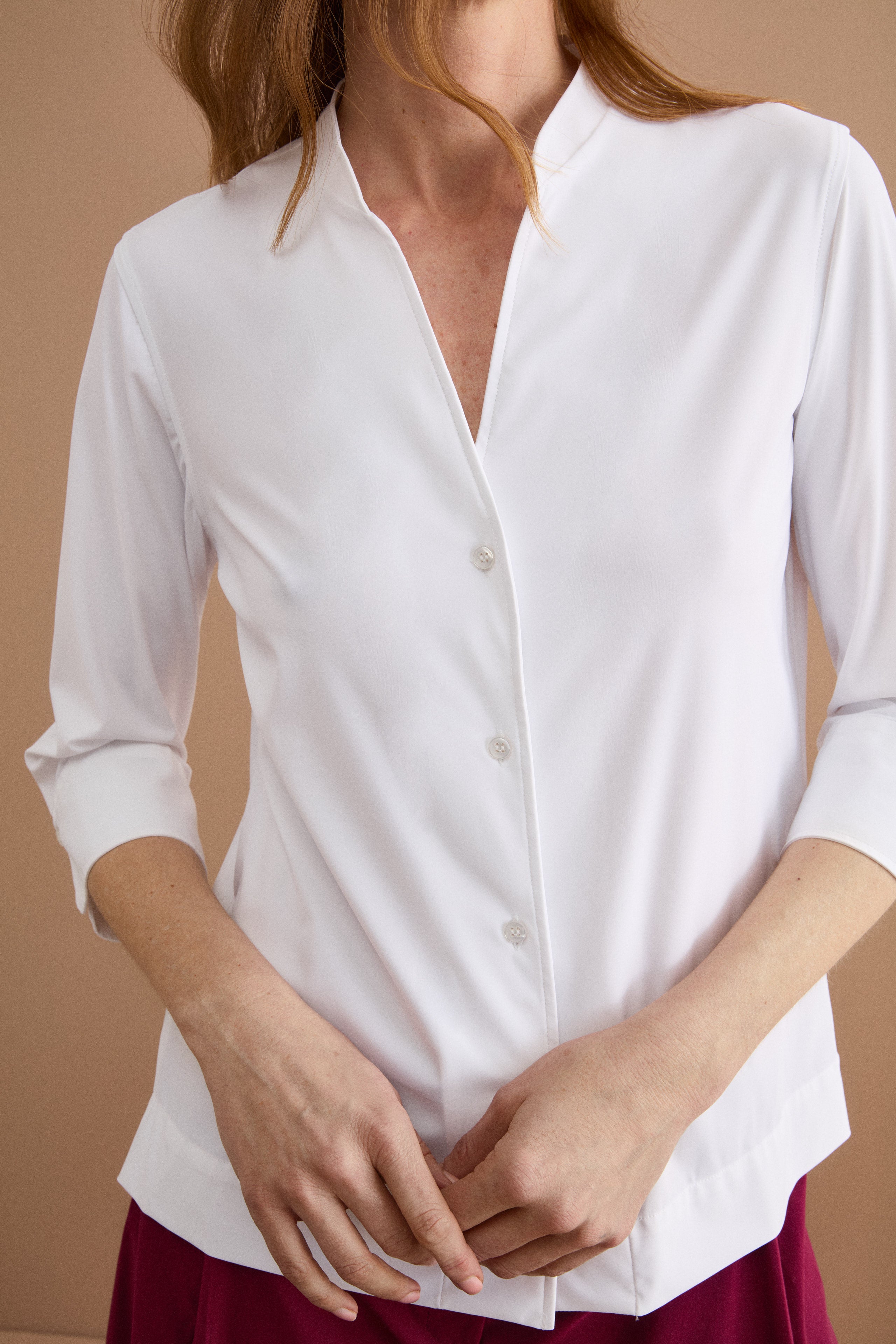 Camicia Tecnica Regular Fit con Collo Alto - BIANCO