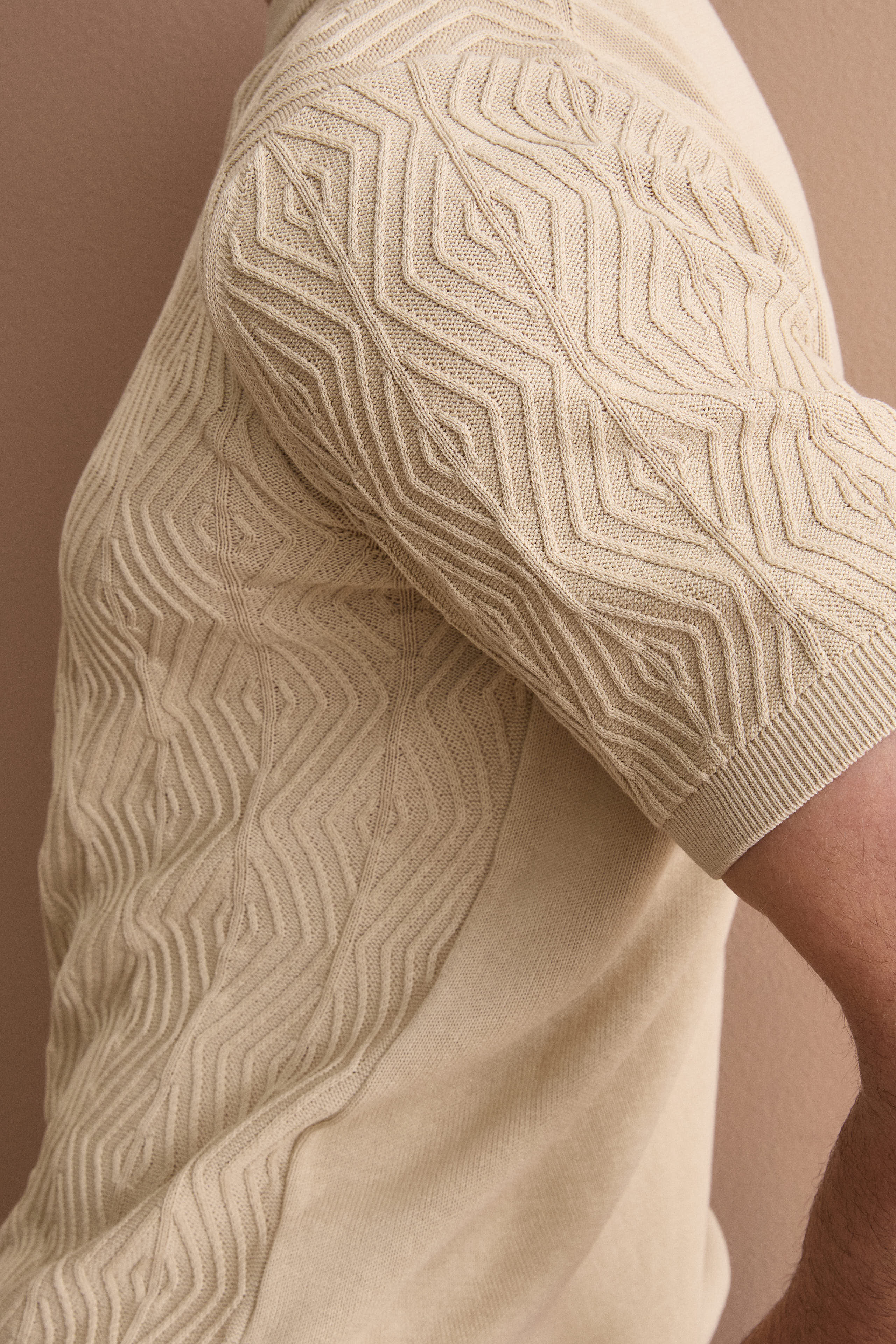 T-Shirt a Rombi in Cotone Crêpe - SABBIA