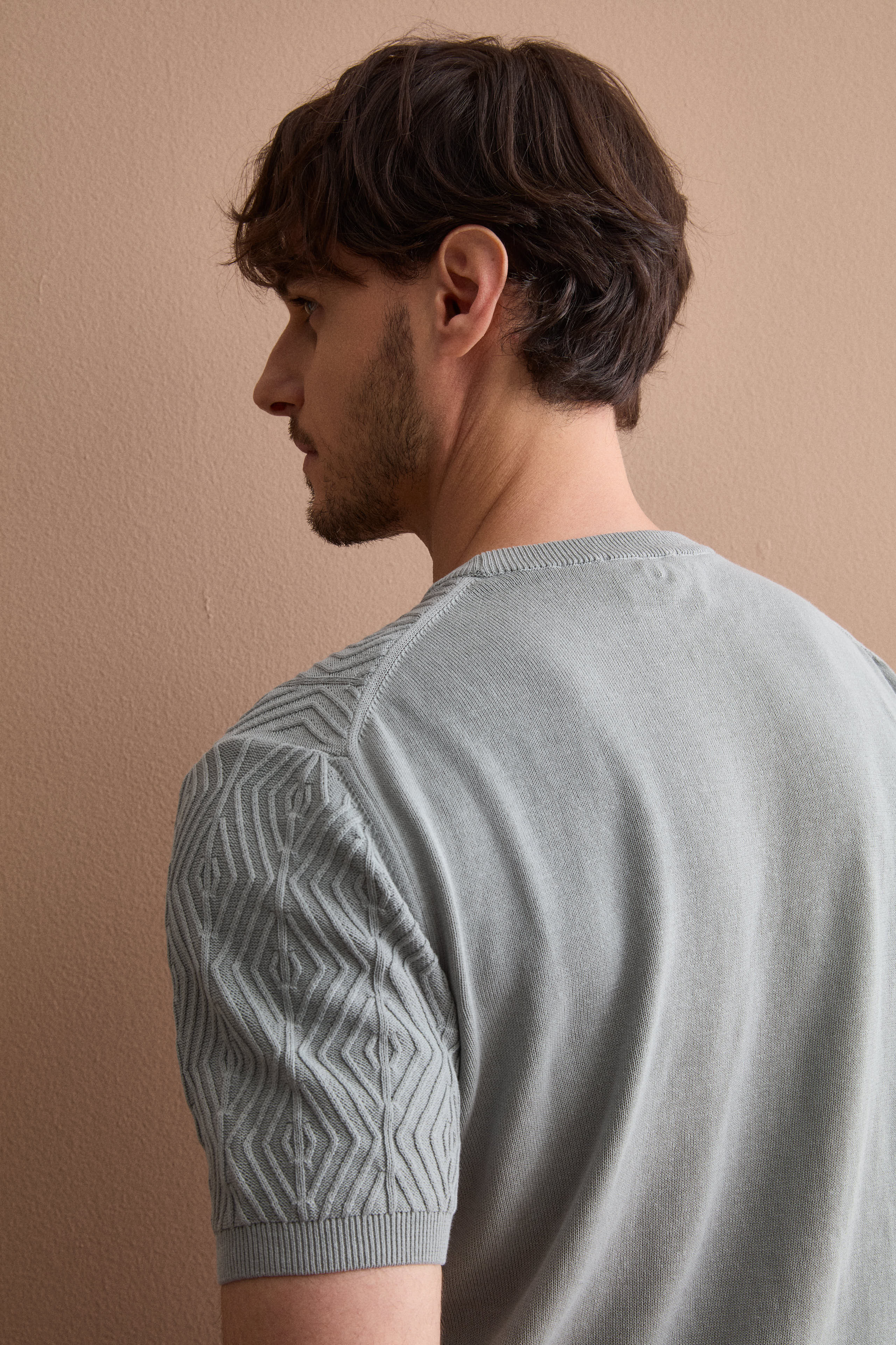T-Shirt a Rombi in Cotone Crêpe - GRIGIO CHIARO