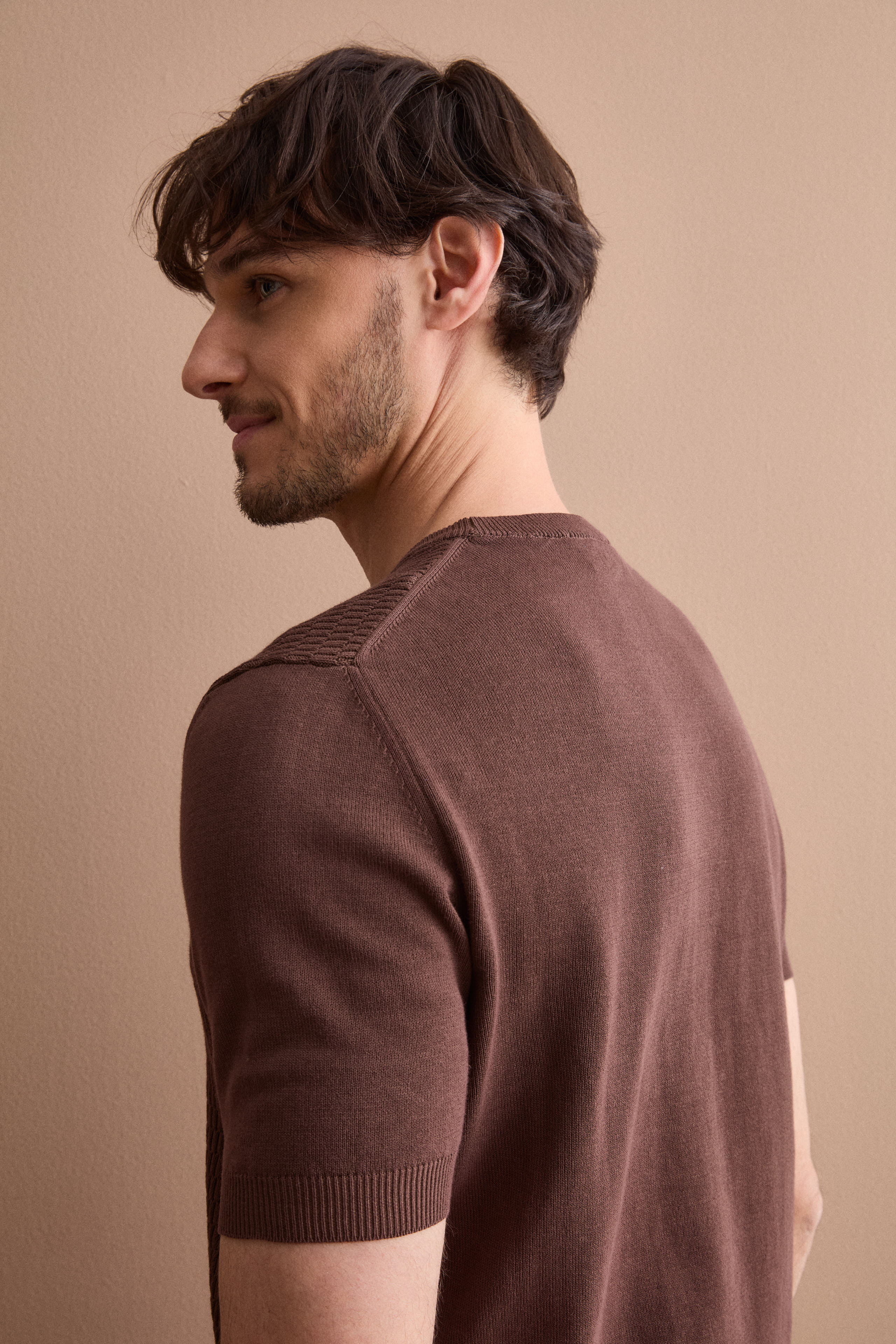 Maglia Casual in Cotone Crêpe - MARRONE