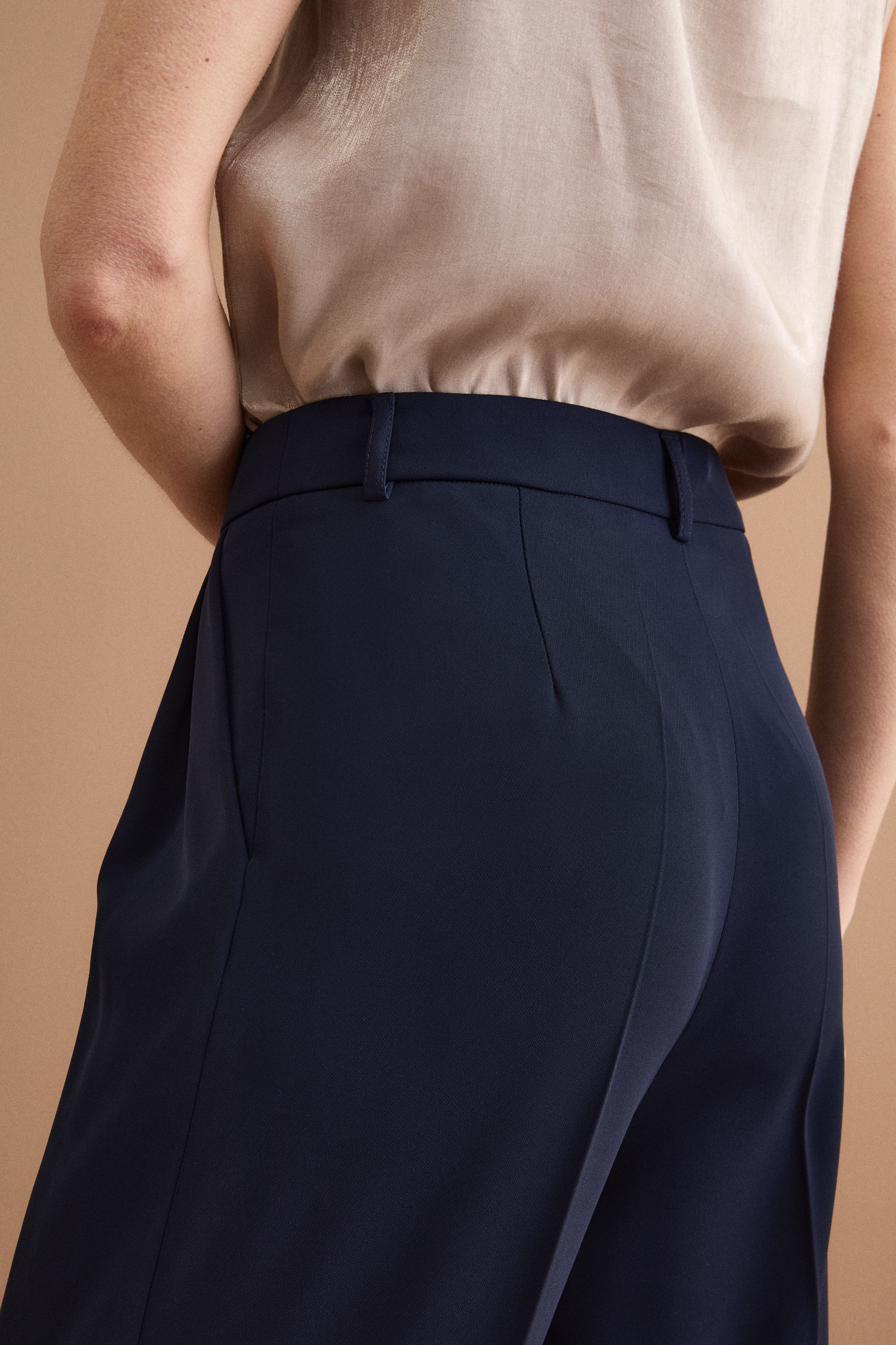 Pantalone Cerimonia a Gamba Larga con Pinces in Cady - BLU