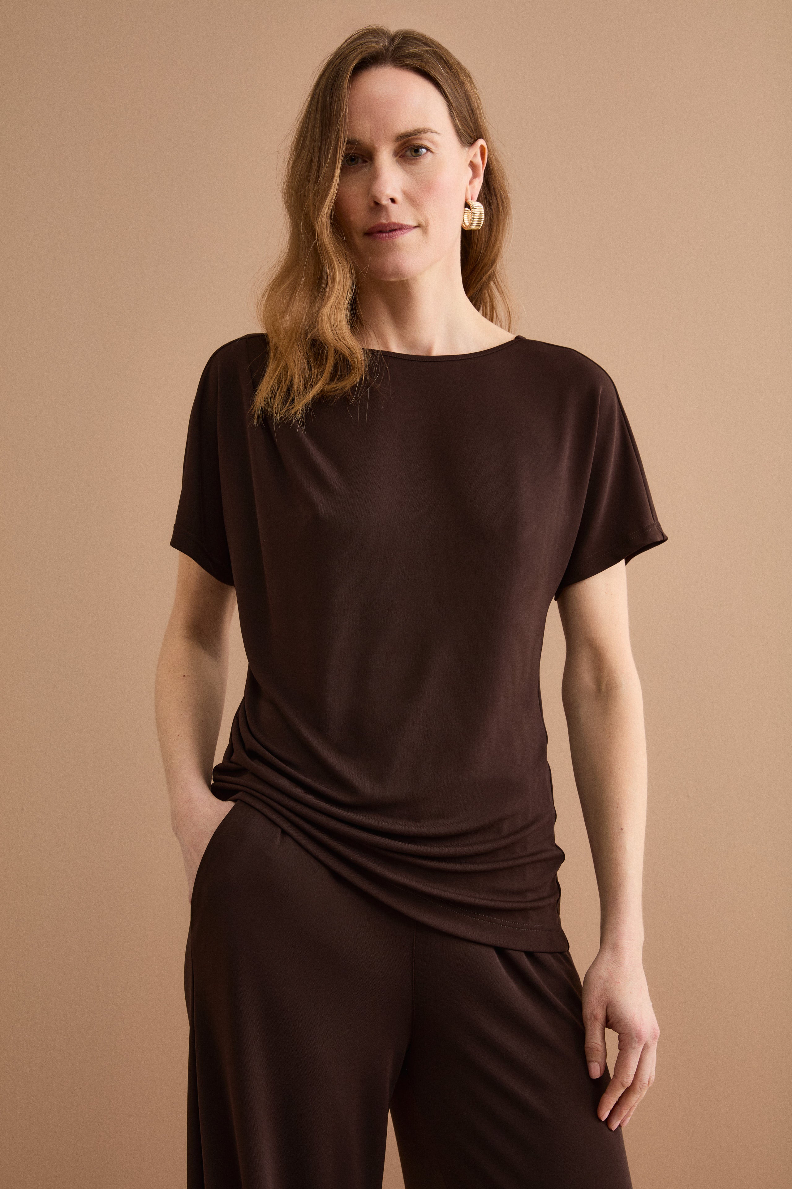 Blusa Elegante in Jersey Crêpe - CIOCCOLATO